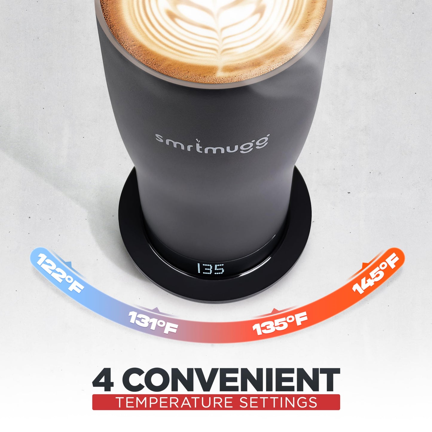 SMRTMUGG X Heated Coffee Mug 19 oz., 8 Hour Battery Life, Self-Heating, Adjustable Temp Controlled, LCD Screen, One Button Temperature Adjustment, Includes Cover with Magnetic Slider (Black) (Black)
