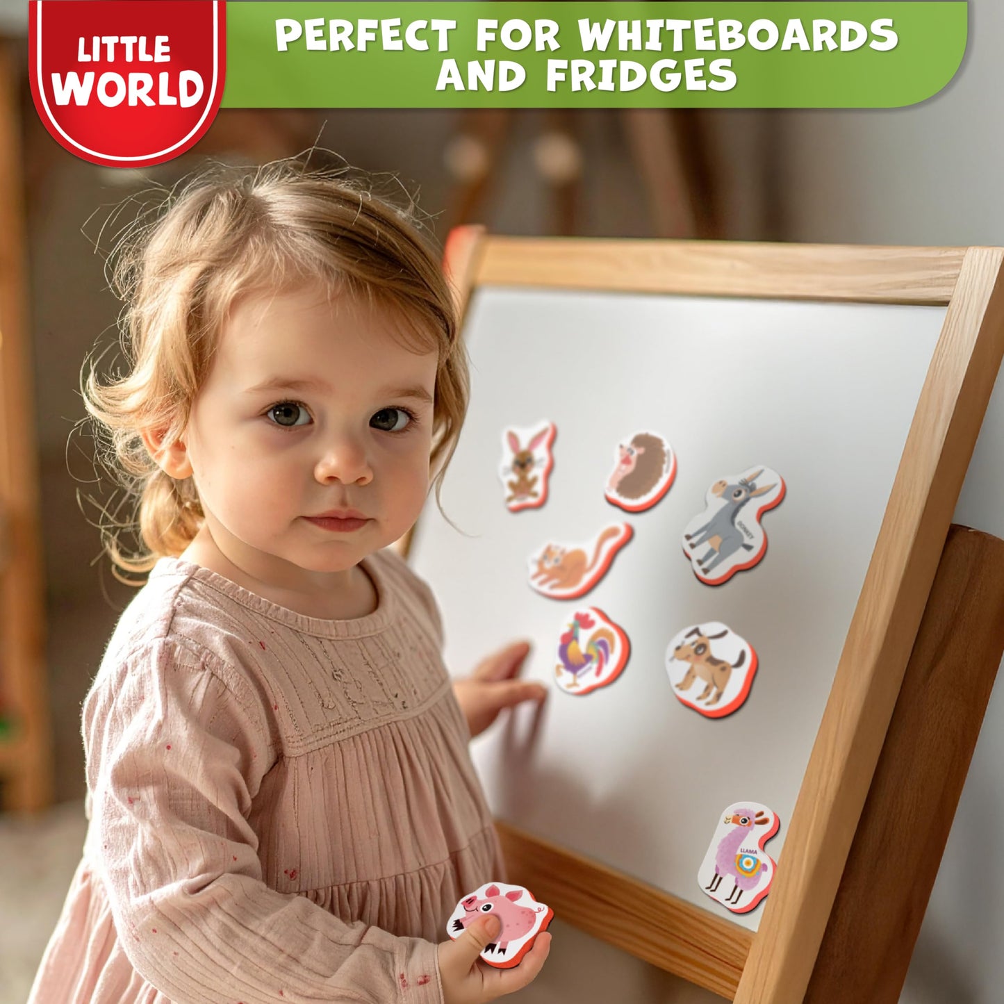 Little World Large Set of Safe and Durable Fridge Magnets for Toddlers 1-3 | Foam Refrigerator Magnets for Kids with Gift Box | Waterproof, Non-Toxic Farm Magnetic Animals for Children and Babies 1+