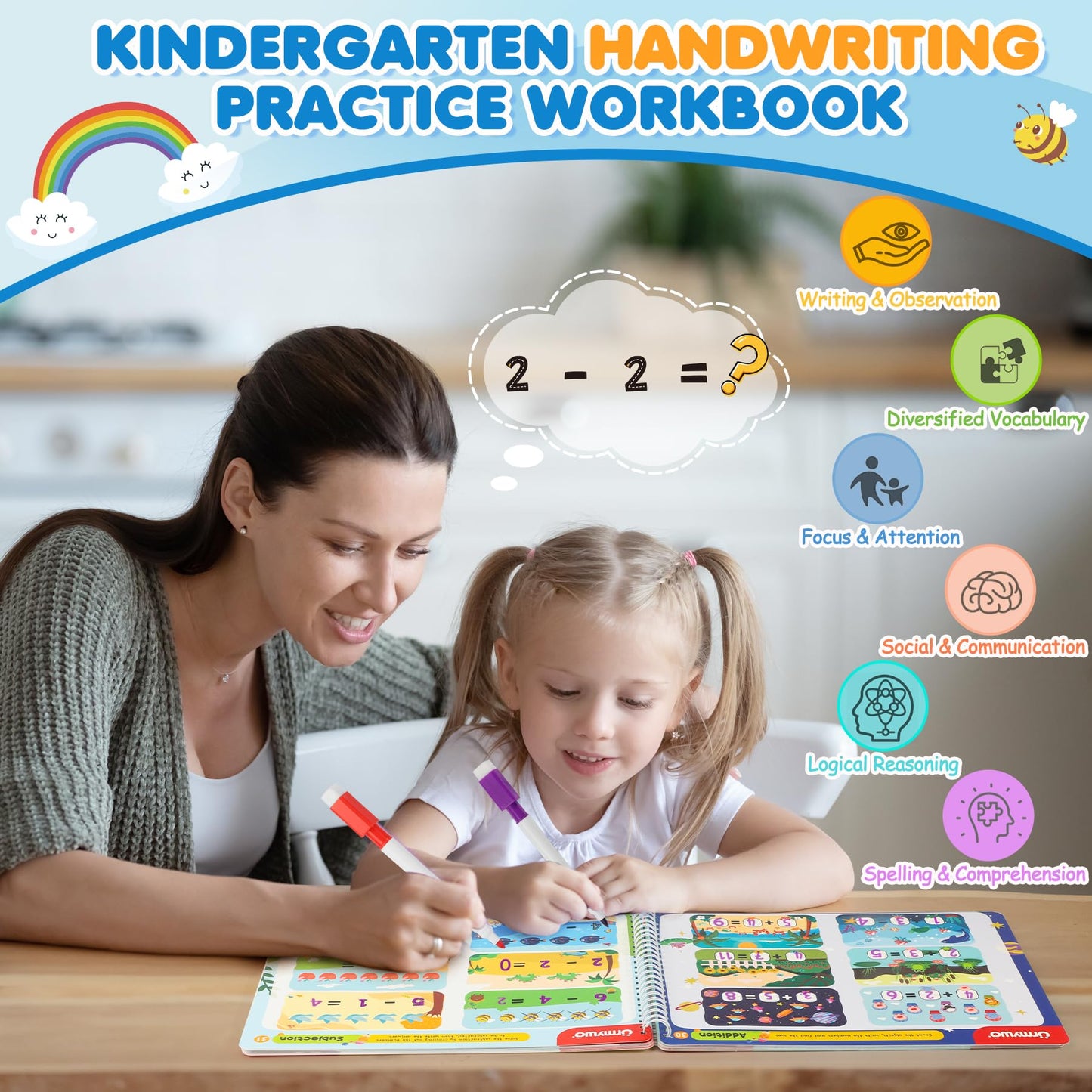 Preschool Learning Activities Kindergarten Workbooks, Toddler Alphabet Learning Educational Toys for 2 3 4 5 Year Old, Pre k Montessori Handwriting Practice, Tracing Activity Books for Kids Ages 3-8