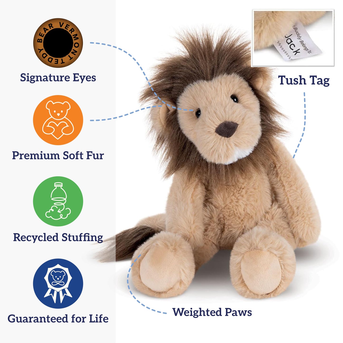 Vermont Teddy Bear Plush Cute Stuffed Animal – Soft Small Lion Plush Teddy Bear Toy for Kids, Girls, Boys & Baby Gifts – Designed in USA, Eco-Friendly Stitch Stuffed Animal with Bear Hospital Care