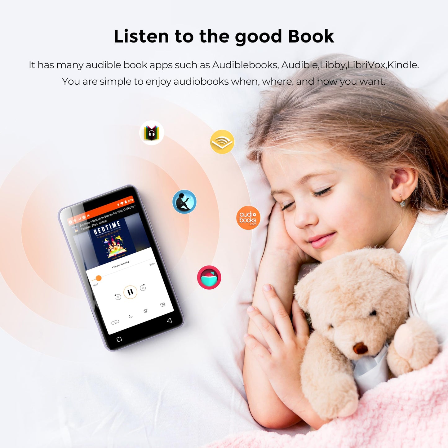 160GB MP3 Player with Bluetooth and WiFi, innioasis Music Player with Spotify,Pandora,Amazon Music,4" Touch Screen Android MP4 MP3 Player for Kids with Libby,Audible,Spotify Kids (Purple)