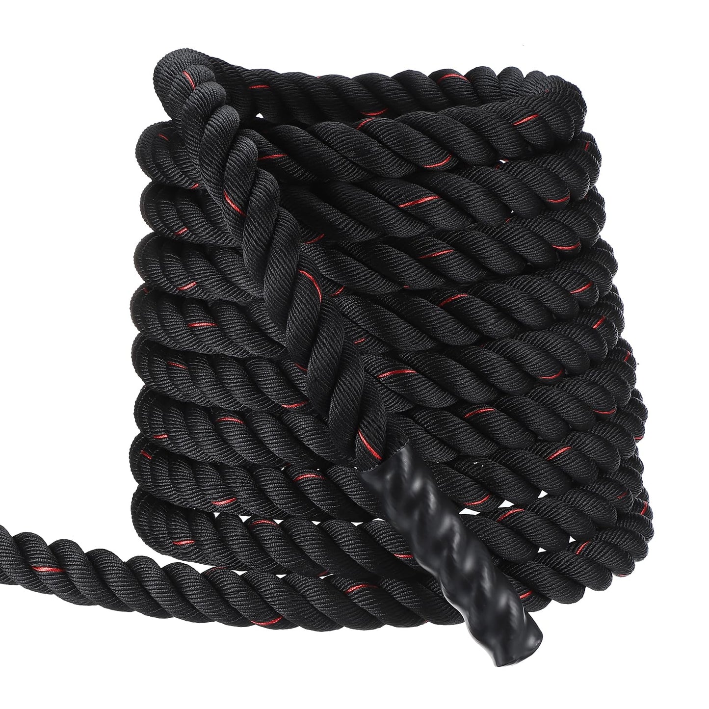 MECCANIXITY Battle Rope 50ft x 2 Inch Polyester Workout Rope Heavy Fitness Exercise Rope for Strength Training Home Gym Muscle Building, Black Red