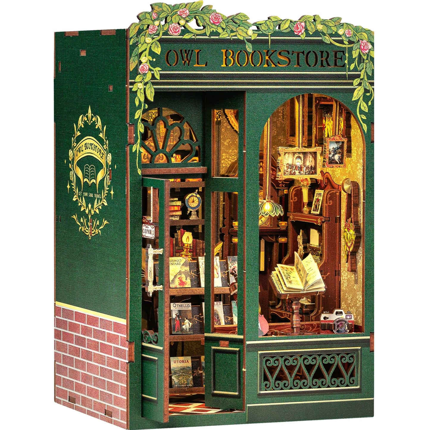 Fsolis Book Nook Kit, DIY Scene Miniature House Kit Tiny House Mini Booknook Craft Bookshelf Decor, 3D Puzzles for Adults, 139 Wooden Pieces, Scale Library Model, Gifts for Book Lovers（OWL Bookstore）
