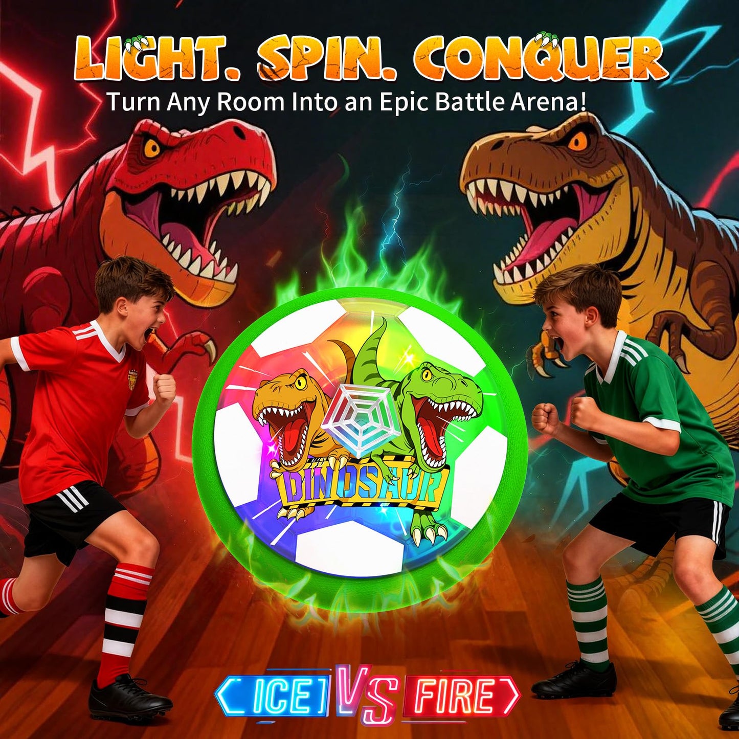 Dinosaur Toys for Boys Glowing Hover Soccer Ball,Light Up Hover Ball for 3 4 5 6 7 8 9 10 11 12 year old Boy,Indoor Outdoor Kids Toys,Air Floating Soccer Toy,Fun Christmas Birthday Gift for Boy 3–12