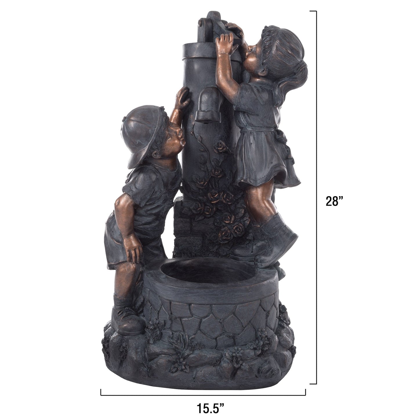 Outdoor Water Fountain with Boy and Girl, Antique Bronze Design and Soothing Sound for Decor on Patio, Lawn and Garden by Pure Garden