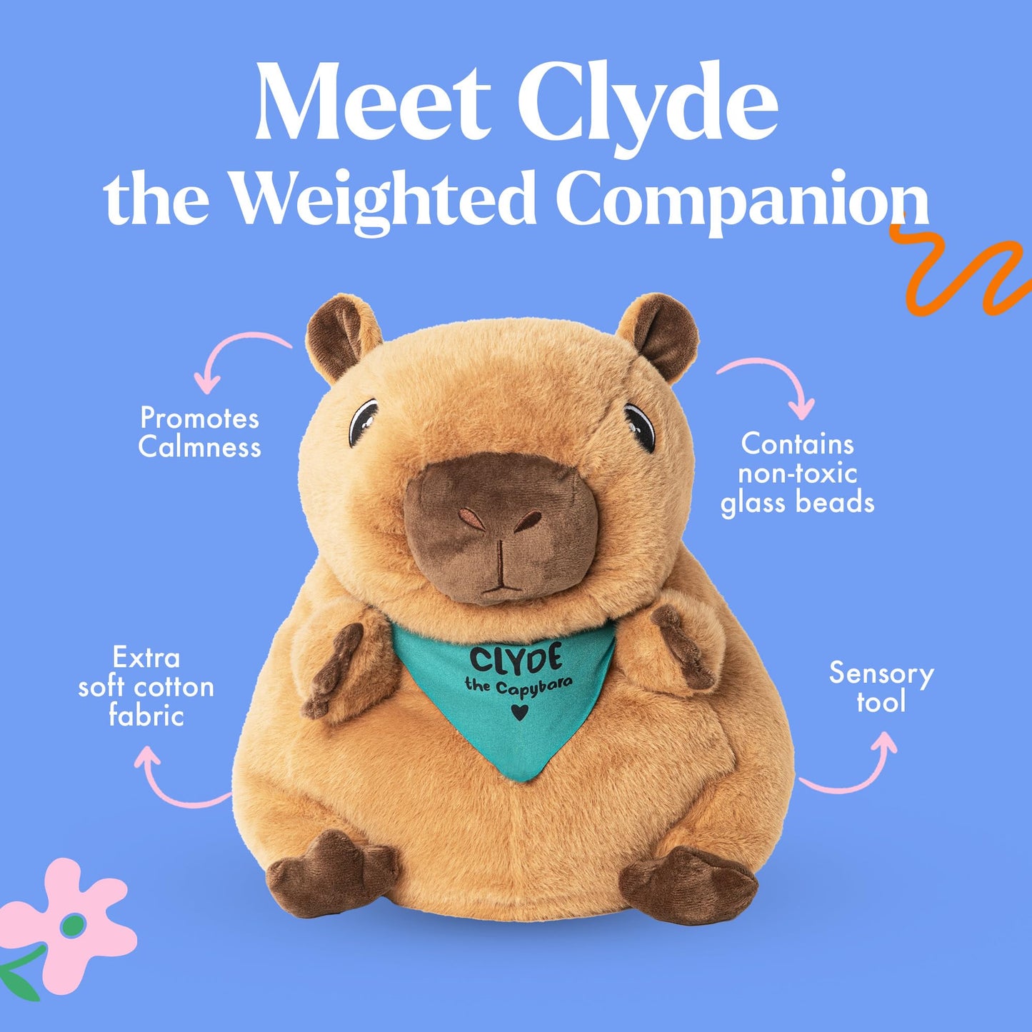 Lilly's Love Weighted Stuffed Animal, 5lb | Sensory Weighted Plush for Kids and Adults | Machine Washable Plushies w/Removable Inner | Calming Weighted Stuffed Animals for Anxiety, Clyde The Capybara