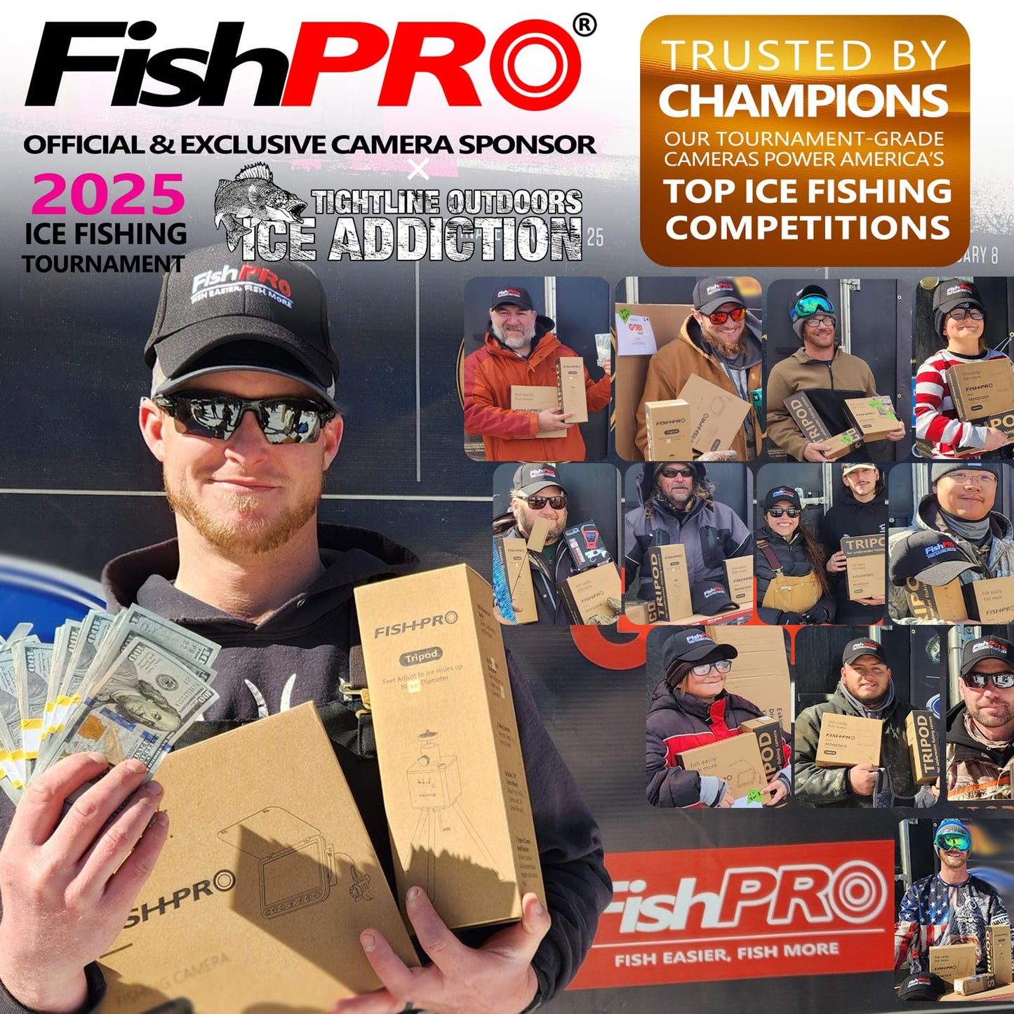 [FishPRO® 2026 Upgrade] NO.1 HD 1080P Underwater Fishing Camera 7'' IPS- w/10,000mAh (Ease To Use) Ice Fishing Camera Underwater, Fish Finder Camera for Ice Lake Boat Fishing w/USB-C, LED+IR, 25m/82ft