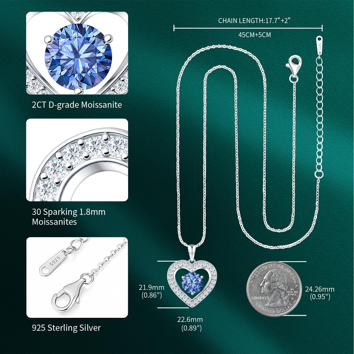 lulupanda 31-Stone Birthstone Heart Necklace for Women | 2ct Moissanite & 30 Sparkling Accents | Valentine's Day, Birthday,Mother's Day, Christmas Gift for Wife, Mother, Girlfriend