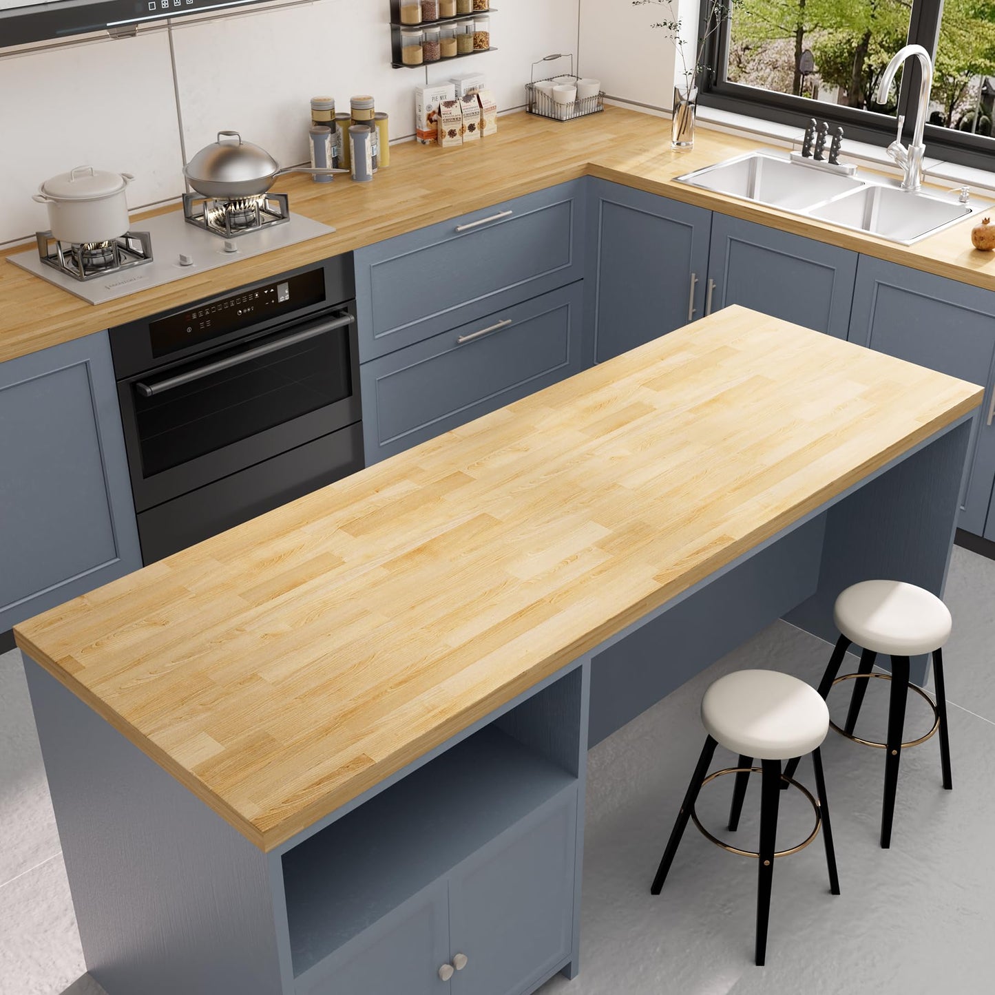 Kitchen Butcher Block Island Countertop - Solid Wood Butcher Block Countertop, Unfinished Birch Board Countertop, Suitable for Washer Dryer, Coffee Desktop, Workbench, Bar, 72L" x 39"Wx1.5"Thick