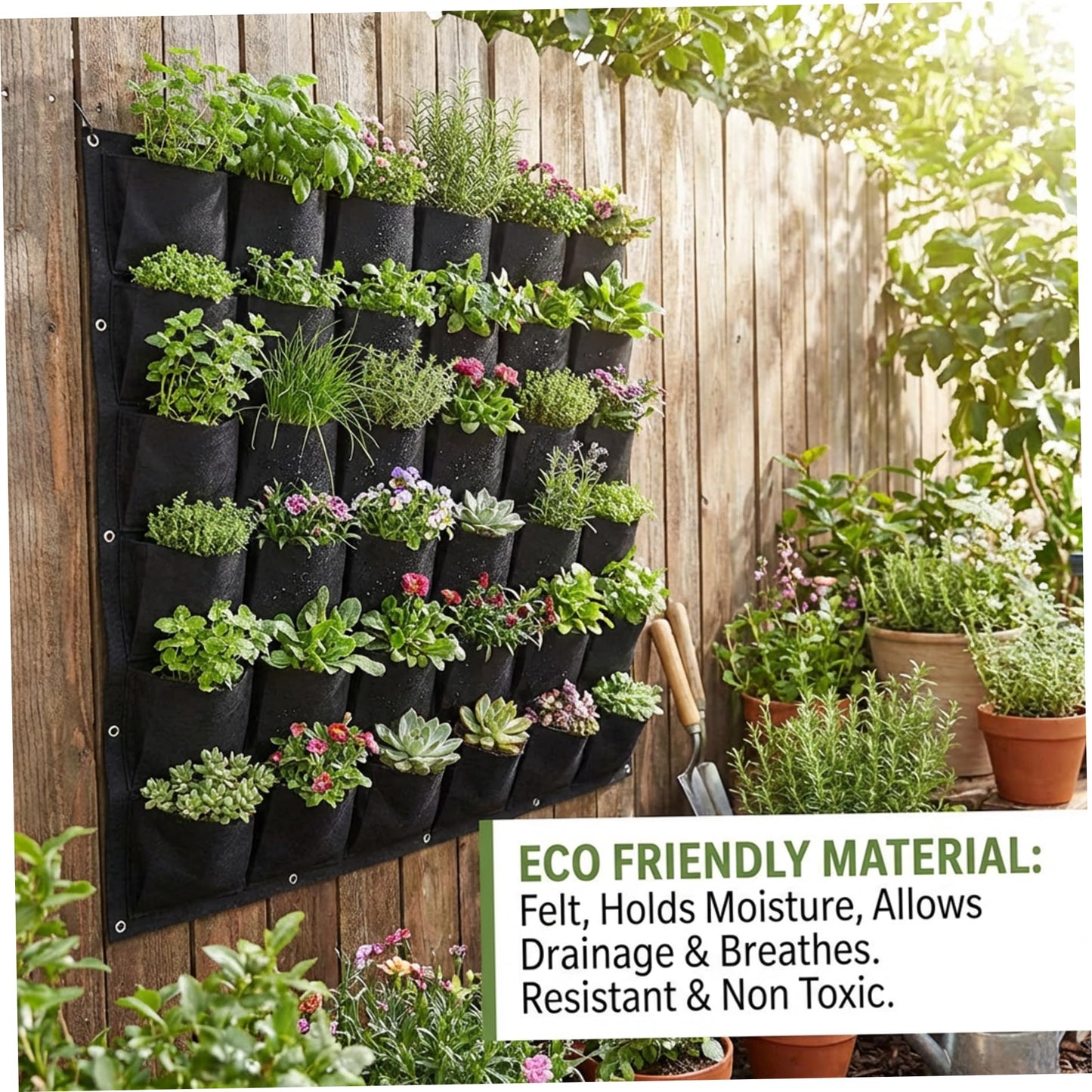 BeVistoso Vertical Garden Planter with 36 Pockets, Living Wall Planter for Indoor Outdoor Use, Thick Non-Woven Fabric Planting Bag (Black, 39.4"x39.4")