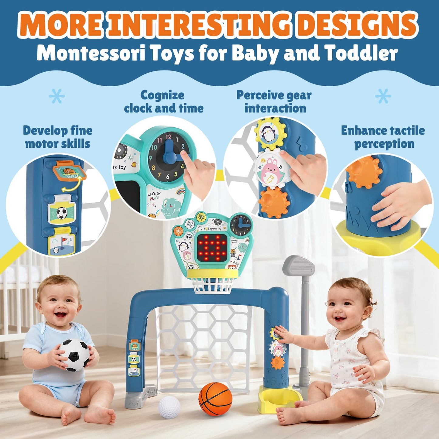 AIGIMU Toddler Sports Toys, 3-in-1 Toddler Basketball Hoop Soccer Golf Activity Center, Basketball Hoop for Kids 1-3,1 2 3 Year Old Boys Girls Toy, Montessori Toys for Toddlers & Baby
