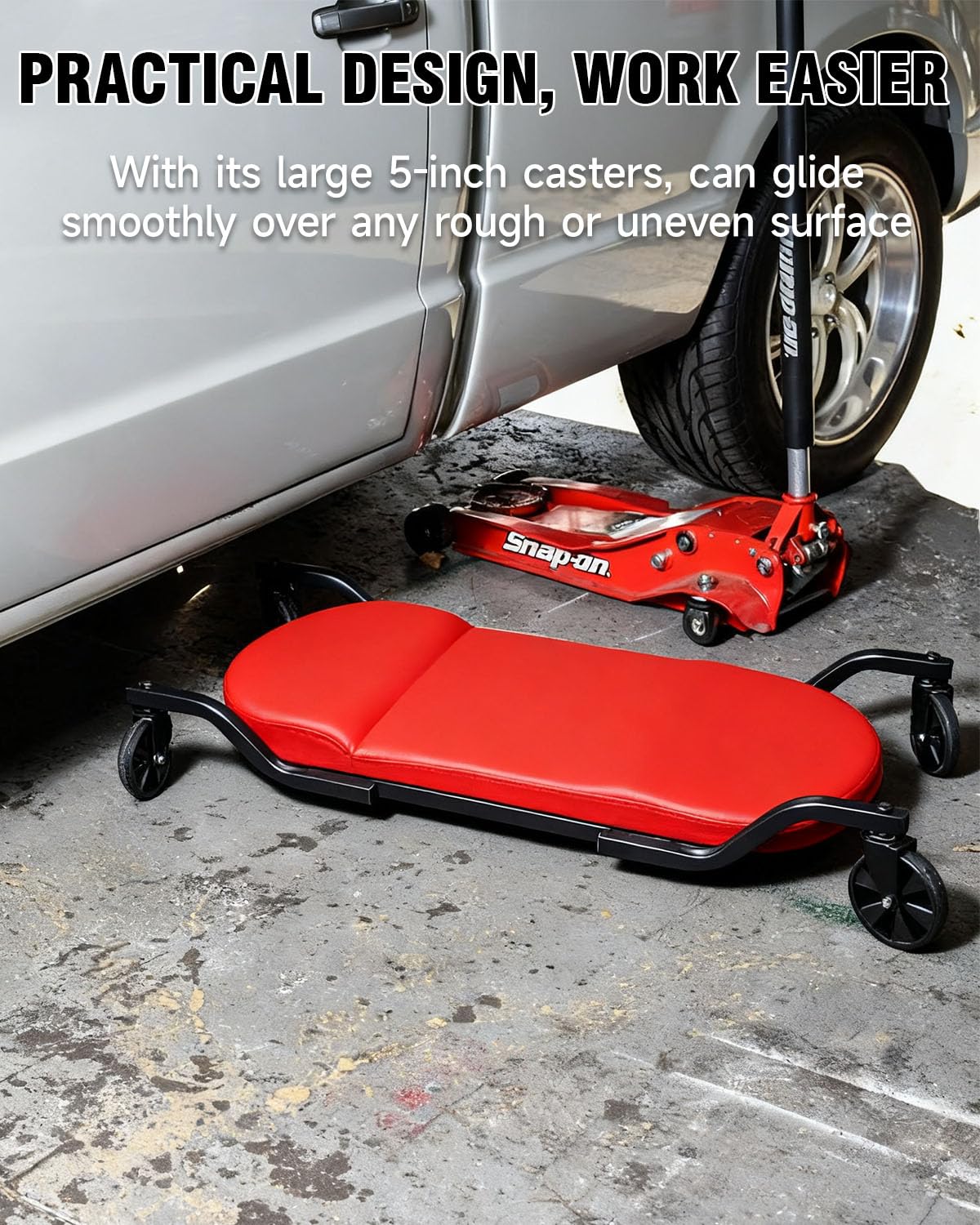 INCENDIOS 43.4 Inch Heavy Duty Mechanic Creeper with Padded Headrest & 360° Swivel Casters, Oversized Garage Creeper for Auto Repair Shop & Workshop, 330 lbs Load Capacity Automotive Rolling Creeper