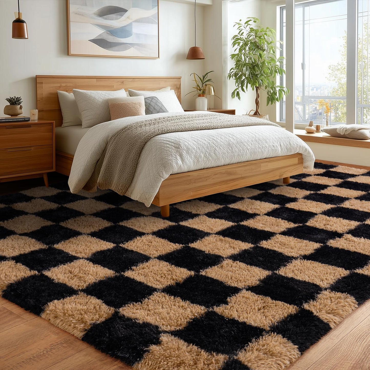 Upgrade Non-Slip Plush Rugs for Living Room, Soft Shaggy Carpets for Living Room, Fuzzy Rugs for Kids' Room, Perfect Decor for Modern Home Grid 6x9Feet