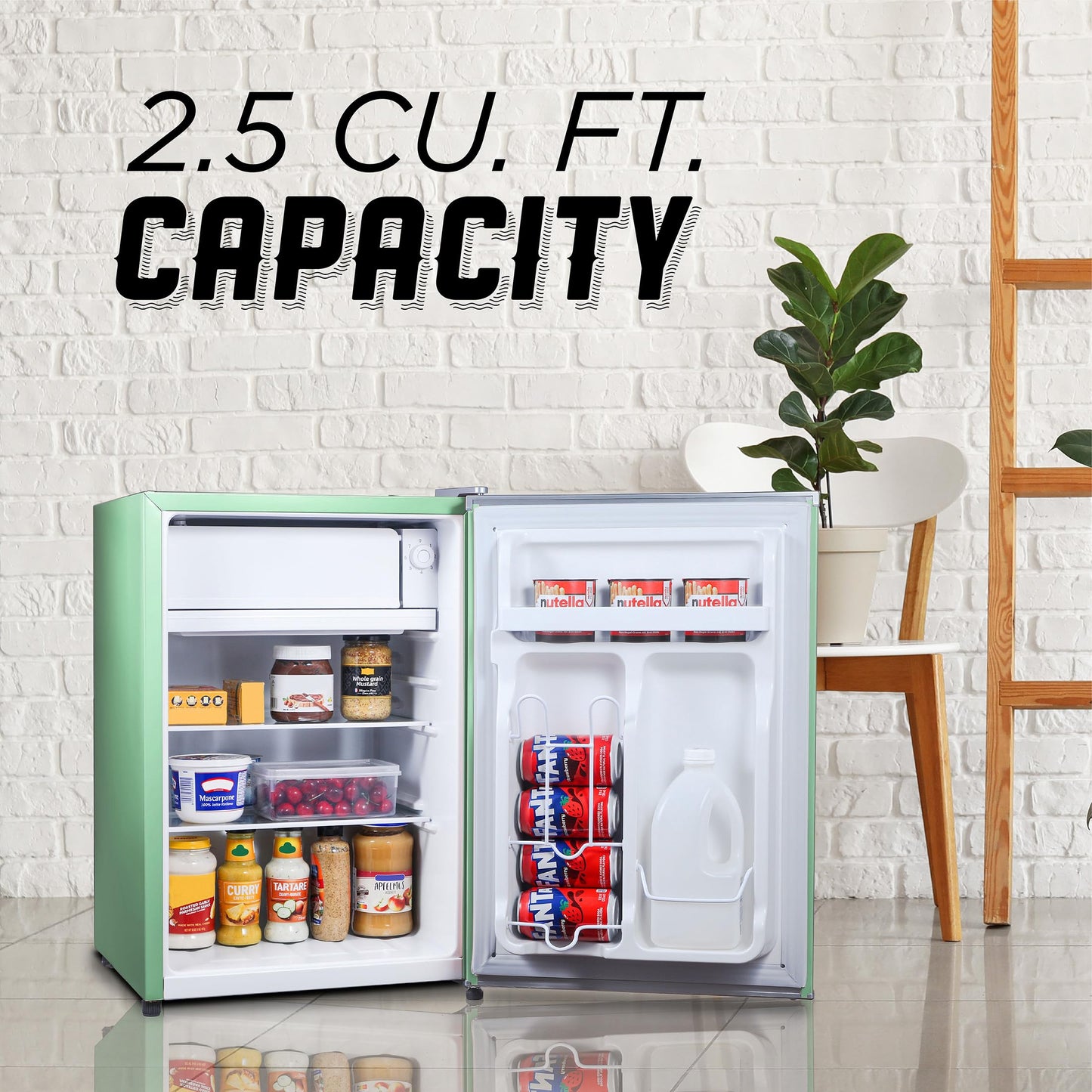 ICEBOX 2.5 Cu. Ft. Compact Refrigerator, ENERGY STAR Certified Small Refrigerator, Single Door Mini Fridge with Chiller Compartment, R600a Refrigerant, IBCR25MNT, Mint Green