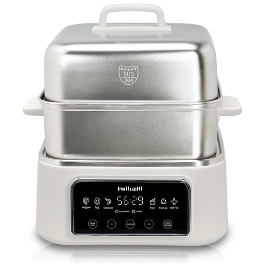 Electric Food Steamer 12.7 QT, Double-Tier 8-in-1 Vegetable & Meal Steamer, Stainless Steel, Timer & Keep Warm, Boil-Dry Protection, Healthy Cooking Kitchen Steamer