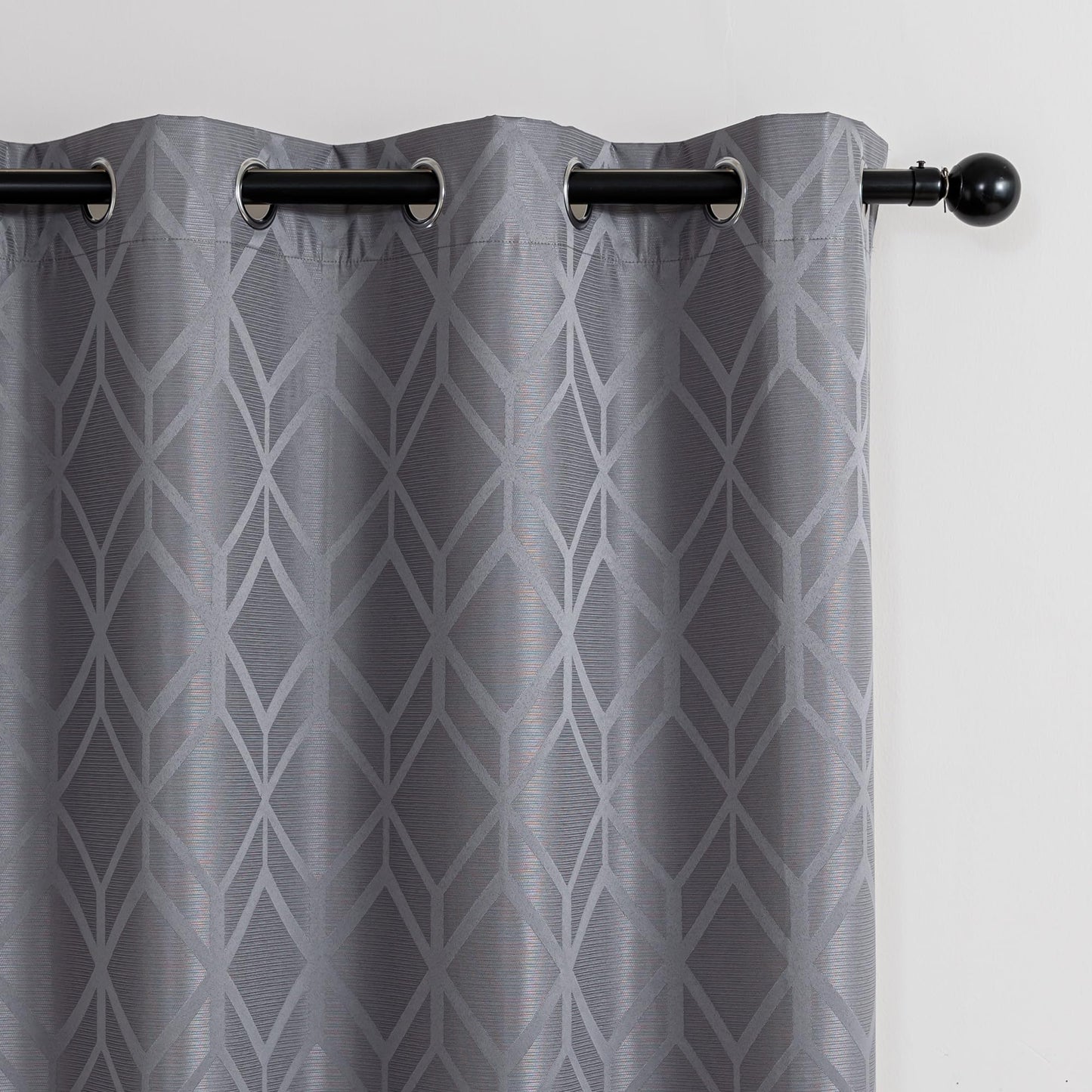 Amazon Basics Jacquard 2-Piece 100% Blackout Curtains, Living Room and Bedroom Drapes, Thermal Insulated Window Treatment, 42"x63", Grey