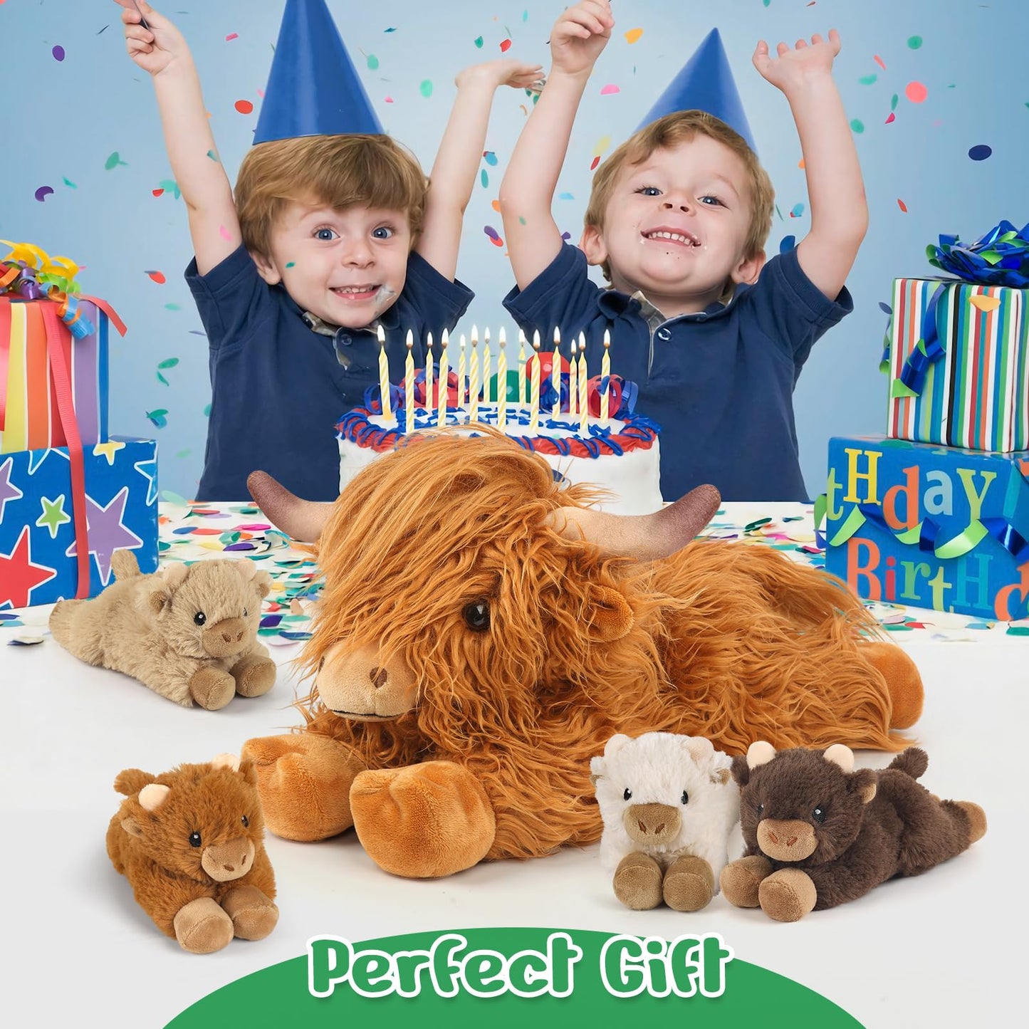 5PC Highland Cow Stuffed Animals with Babies Inside, 1 Mommy Highland Cow Plush & 4 Surprise Babies, Cute Plush Toy for Kid Boys Girls Ages 3 4 5 6 7 8, Gift Ideal for Christmas, Valentine's, Birthday