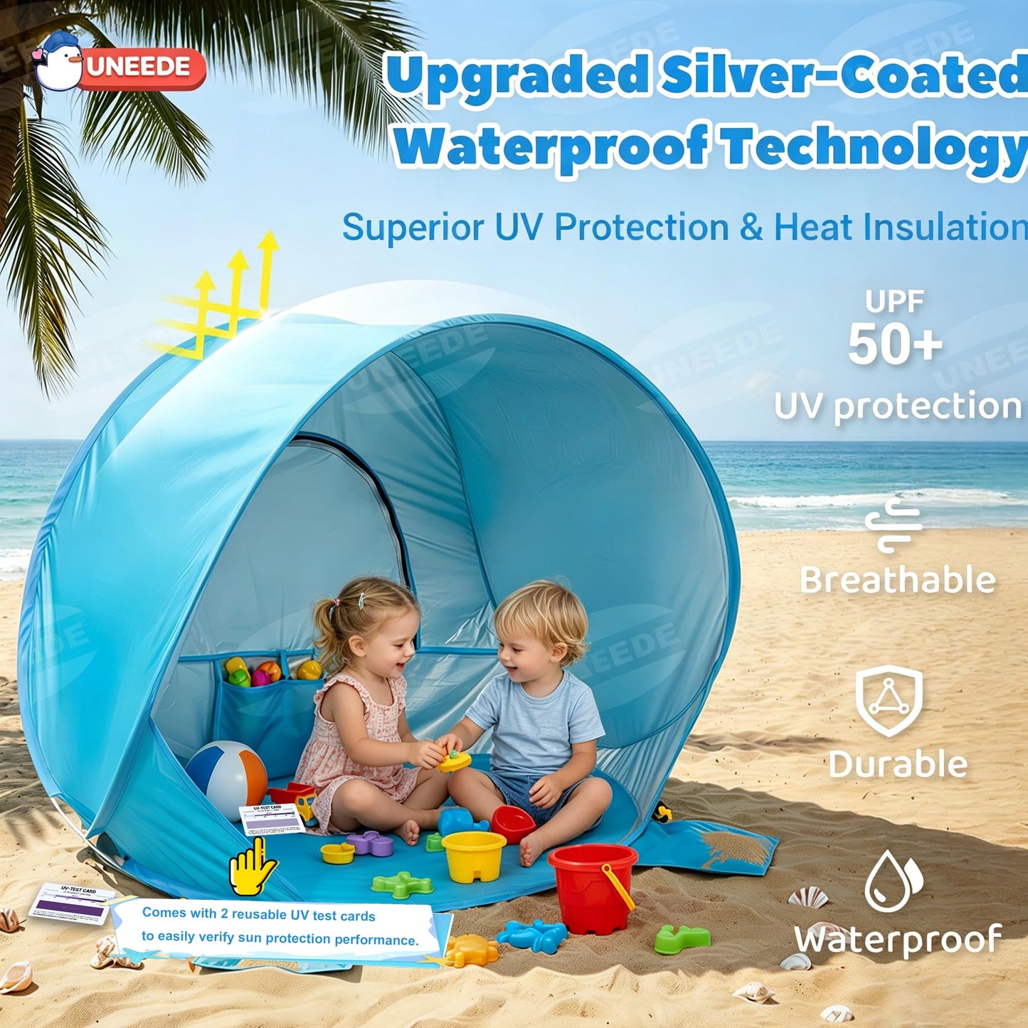 Baby Beach Tent Pop Up Baby Tent with UV Protection - Portable Infant Shade Canopy, Must-Have Beach Baby Essentials (Blue, 32.7" x 28.5" x 30.7")