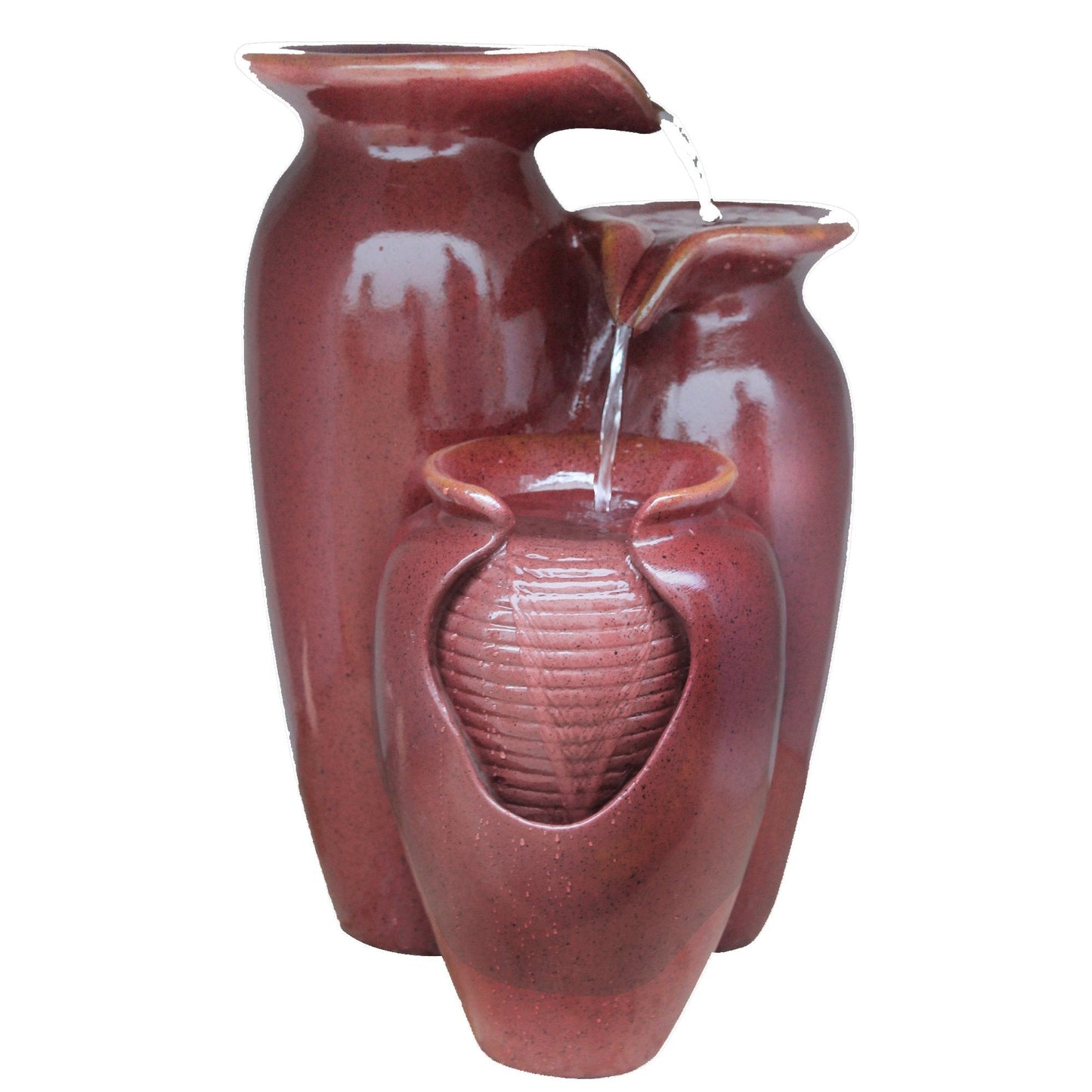 Teamson Home Jar 3 Tiered Floor Waterfall Fountain with Pump for Outdoor Patio Garden Backyard Decking, 20 Inch Height, Brown