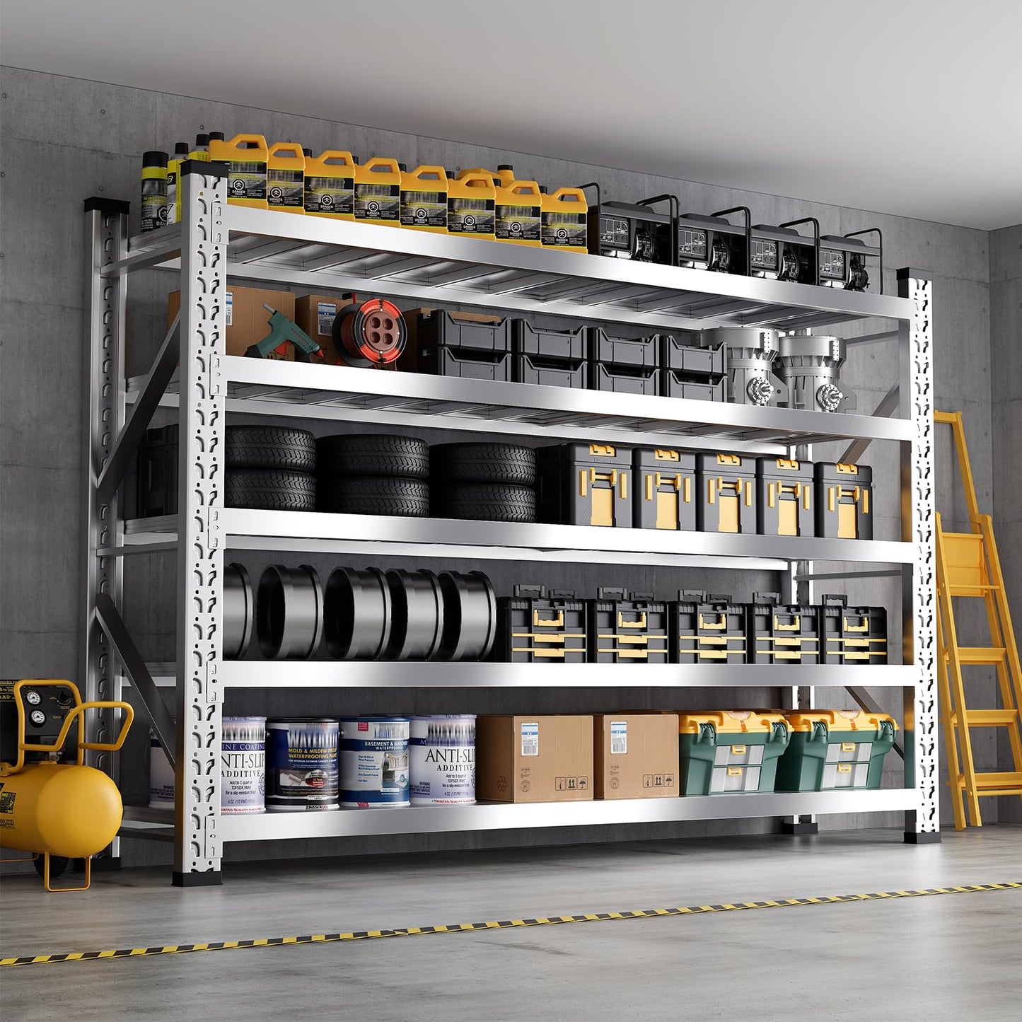 ZZV 78" W x 78" H Garage Shelving Heavy Duty Storage Shelves 5 Tier Stainless Steel Industrial Shelf Adjustable Garage Shelving Unit Utility Rack Shelf for Warehouse Basement Kitchen, 3858 LBS