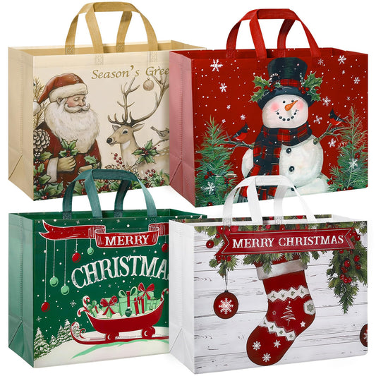 STYPOP 12 Pack 17" Extra Large Christmas Gift Bags, Reusable Non-Woven Christmas Tote Bags with Handles, Perfect for Gift Wrap/Party Favor Supplies, 16.9 * 12.6 * 6.8"