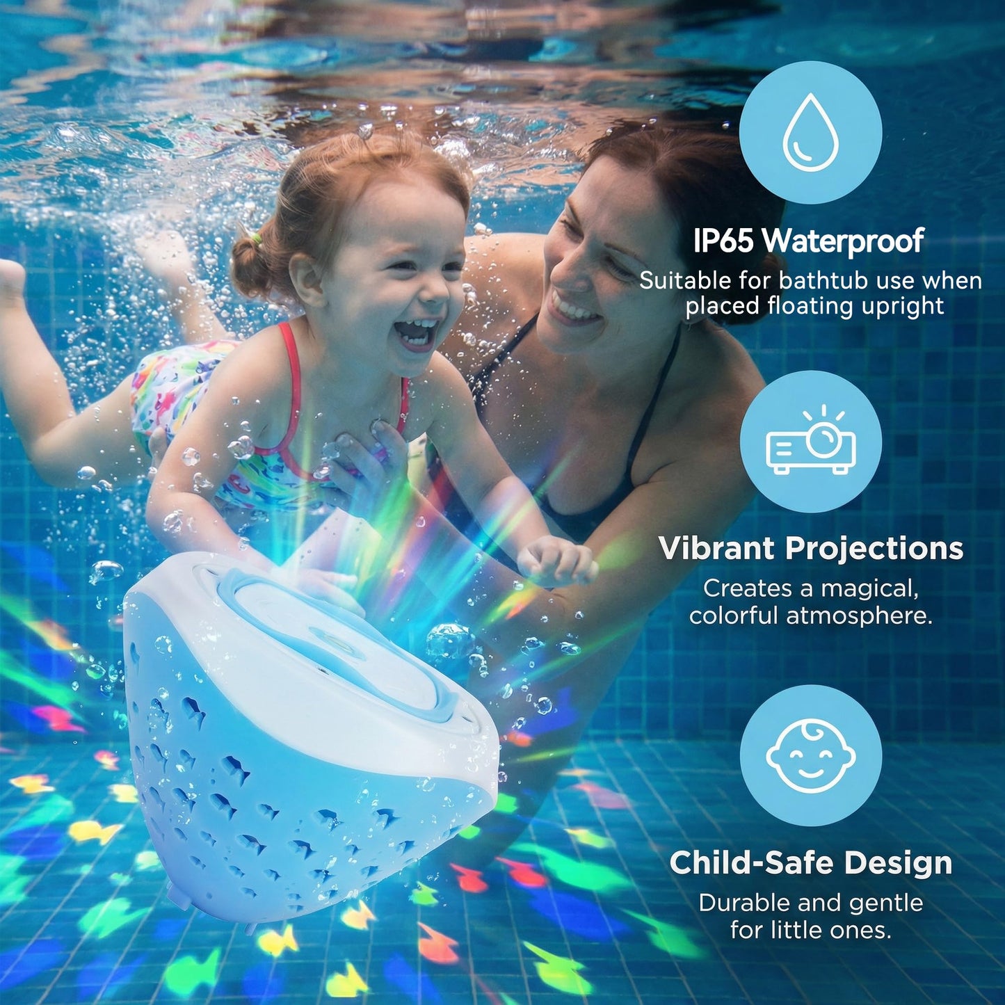 cambk Waterproof Bathtub Light for Kids, Battery Operated Fish Bath Lights for Tub & Bath Time, Color Changing Mood Lighting with Fish World Light Show