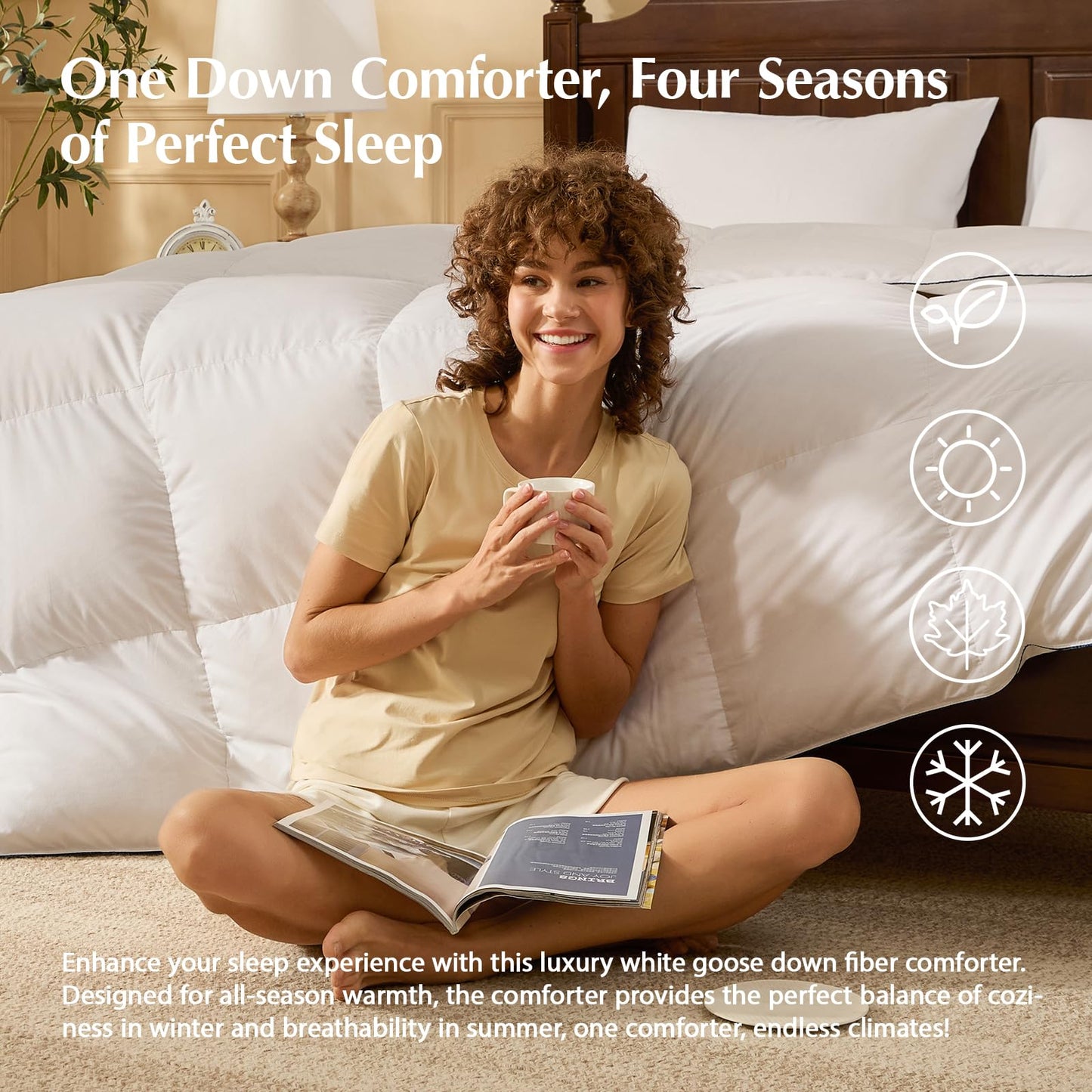 Pacific Coast Goose Feather Down Fiber Comforters King Size, Extra Fluffy White Duvet Insert, Ultra-Soft, Breathable, All Season Hotel Luxury Bedding Comforters, 8 Corner & Center Loops (106"x90")
