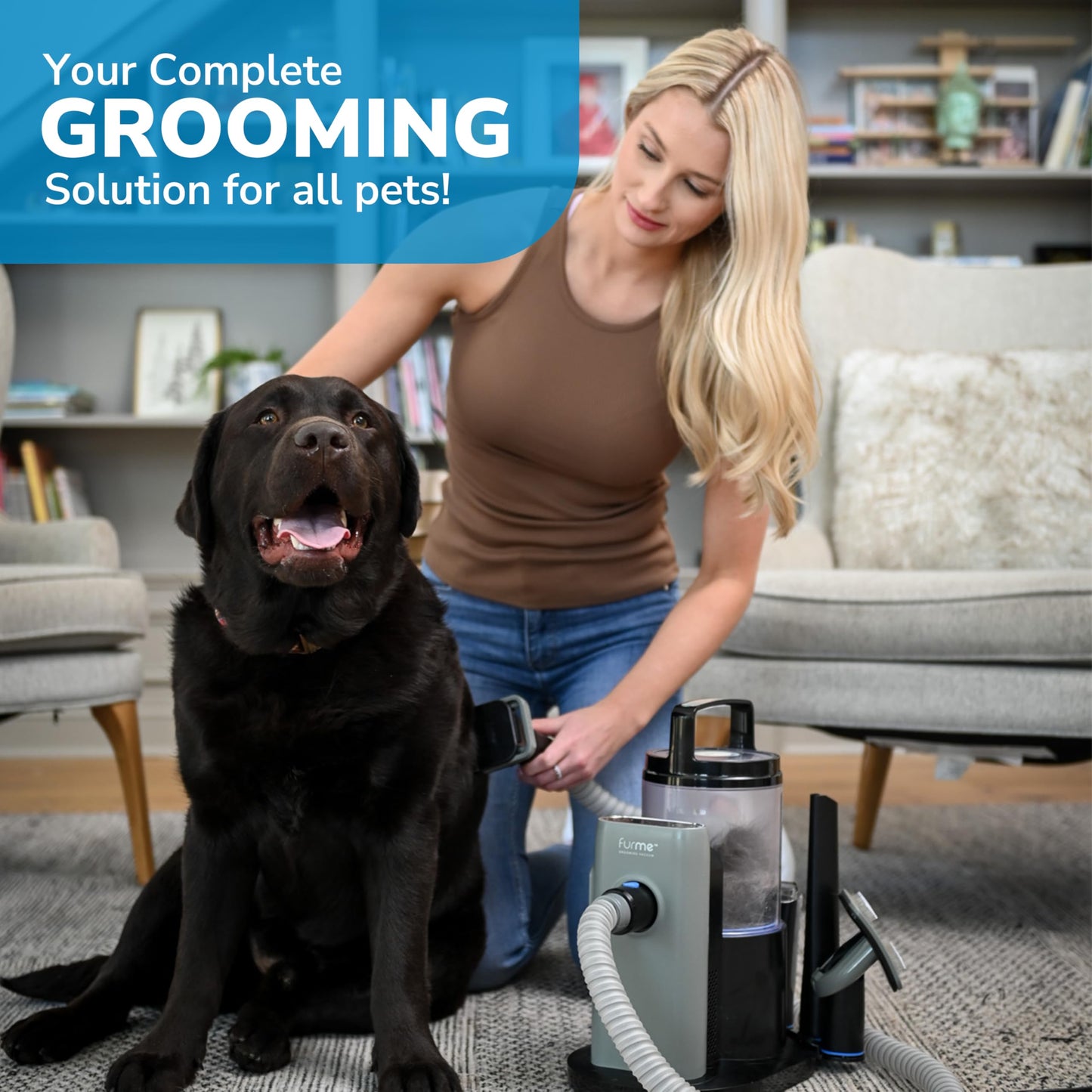 FURME Professional Plus Pet Grooming Vacuum Kit - Cat & Dog Grooming Kit for Easy Pet Care at Home, Quiet & Safe Dog Hair Remover Machine with Brush, Clipper, Shedding & Cleaner Tools & 2L Canister
