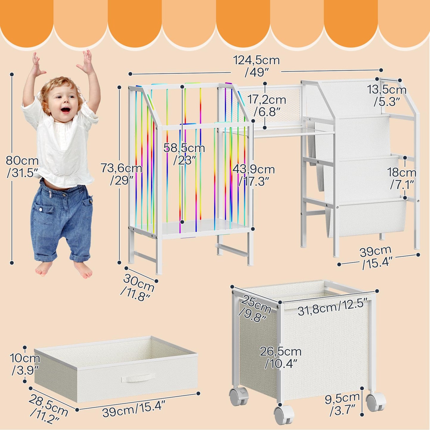 HOOBRO Kids Bookshelf and Toy Storage, 4-in-1 Book Shelf for Kids Rooms, Toy Storage Organizer with Stuffed Animal Storage, Drawer and Rolling Bin, Toddler Shelf for Nursery, Playroom, White WT39CW01