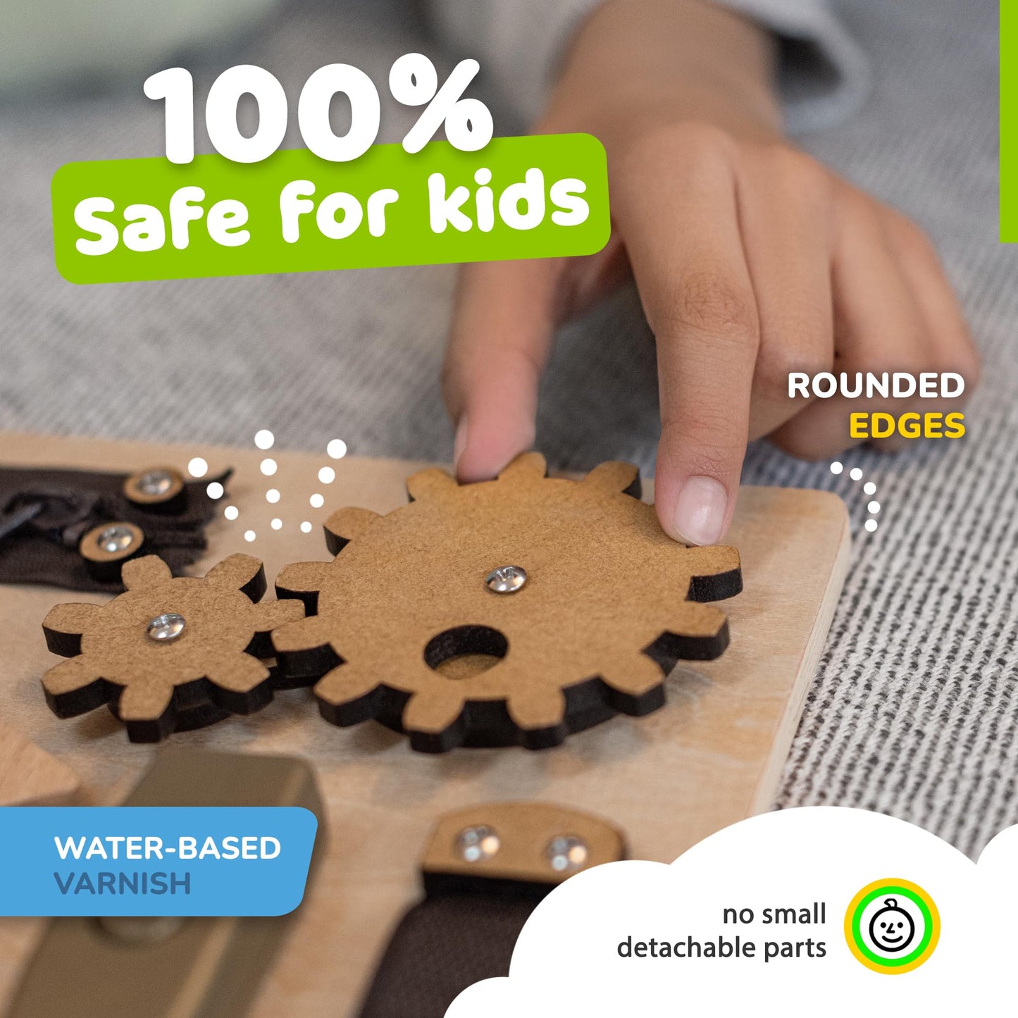 deMoca Sensory Busy Board for Toddlers, Premium Wooden Toddler Busy Board for 1 2 3 Year Old with 10 Educational Activities for Fine Motor Skills, Fidget Activity Toy for Travel