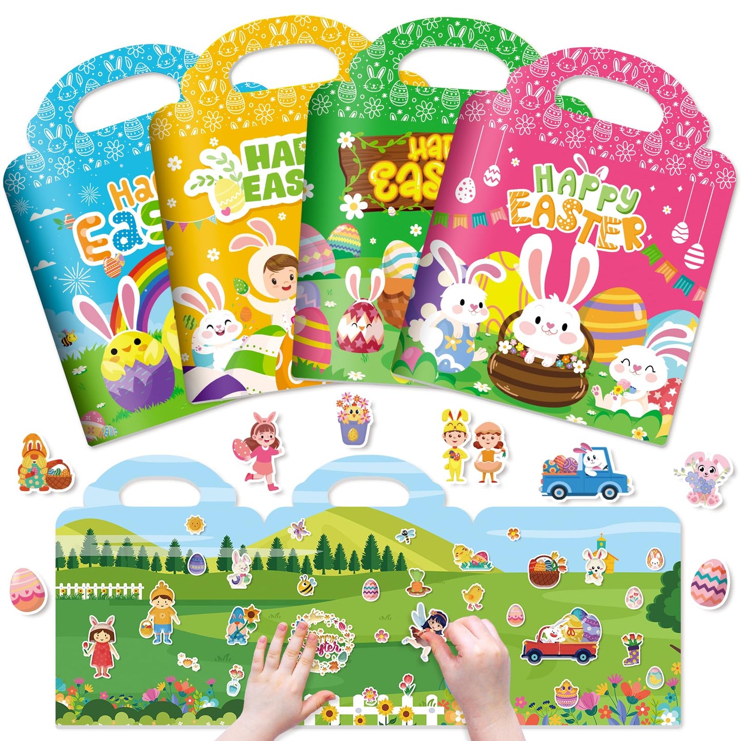 4 Sets Easter Reusable Sticker Books for Toddlers 1-3, Arts Crafts for Toddler 3-5, Activity Books for Kids 2-4, Toddler Toys Holiday Gifts Travel Toys Easter Basket Stuffers for Girls Boys