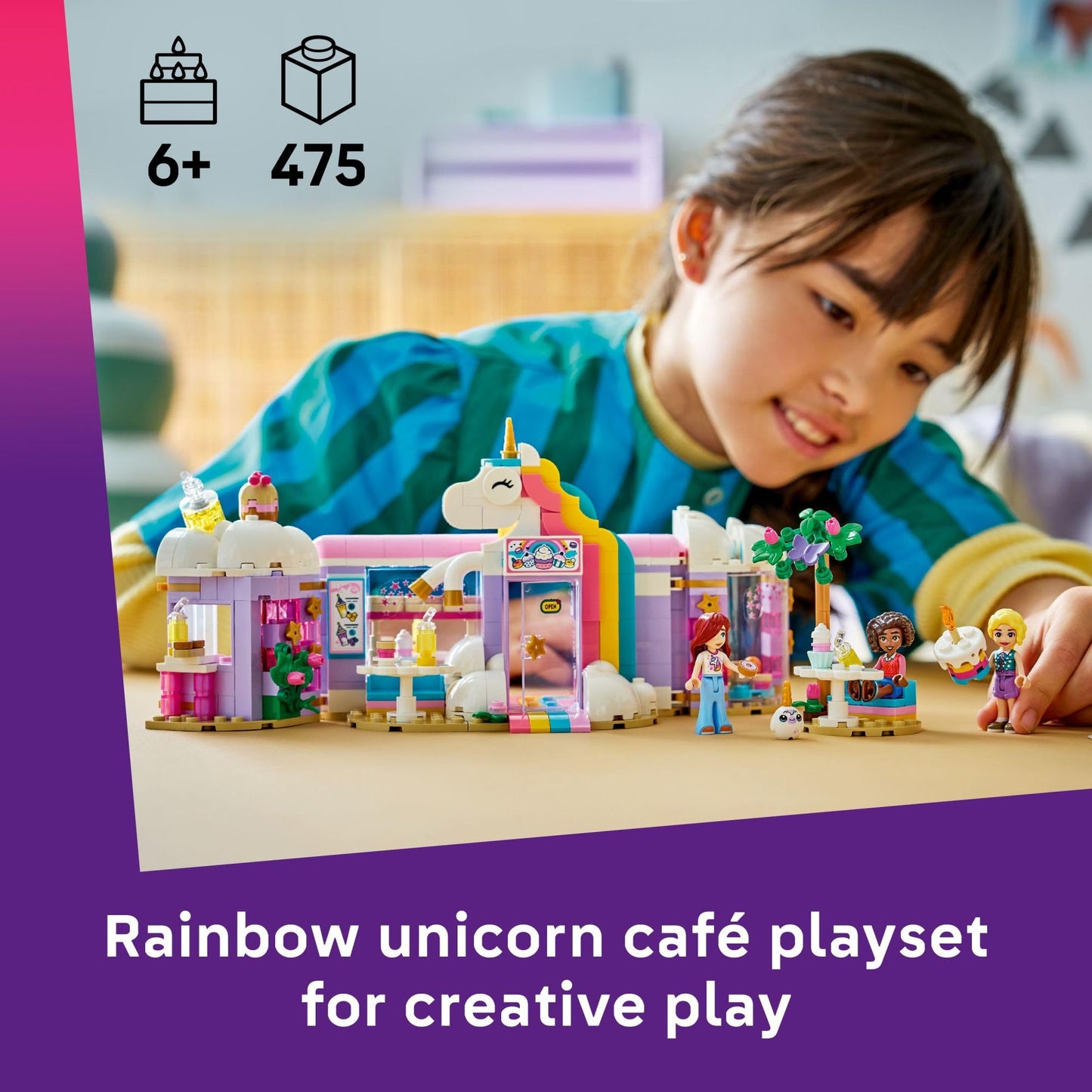LEGO Friends Unicorn Dream Café Building Toy for Girls & Boys - Pretend Playset for Kids, Ages 6+ - Gift for Birthdays - W/Paisley, Aliya, & Iza Minidolls & Accessories - 42684