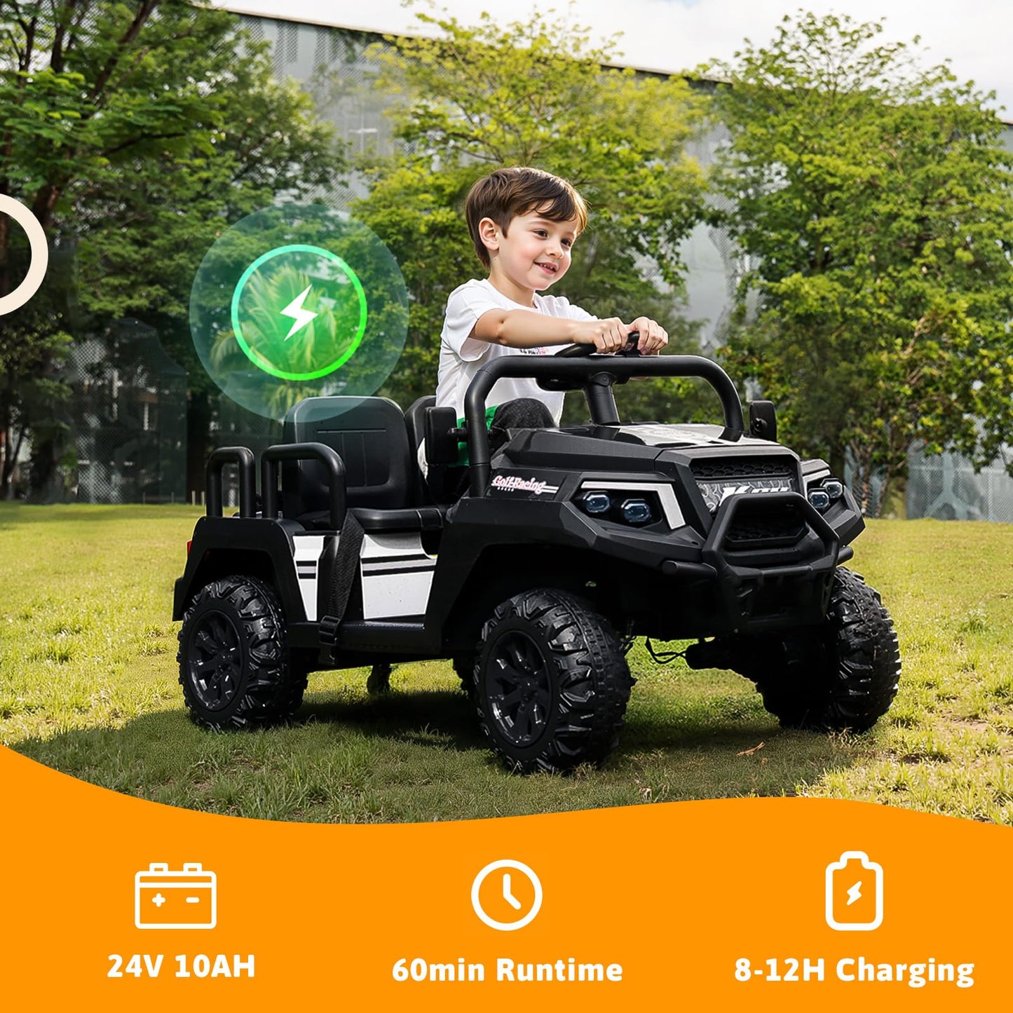Electric Car for Kids, 24V 4 Seater Ride on Toys w/Parent Remote, 4 Wheeler Suspension, Max 220lbs Weight Capacity, USB, Music, Radio, LED Light, Ride on Truck for Boy/Girl Ages 3-8,Black