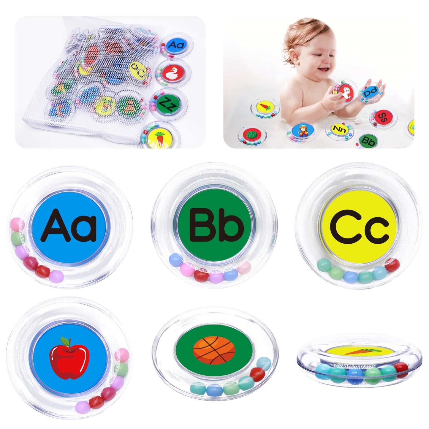 BeneSesqiu 26pcs Letters Floating Alphabet Bath Toys Ring, Mold Free Bathtub Toys Water Pool Toys Set with Mesh Bag for Kids Babies Toddlers Ages 2 3 4 - Preschool ABC Learning Educational Gifts
