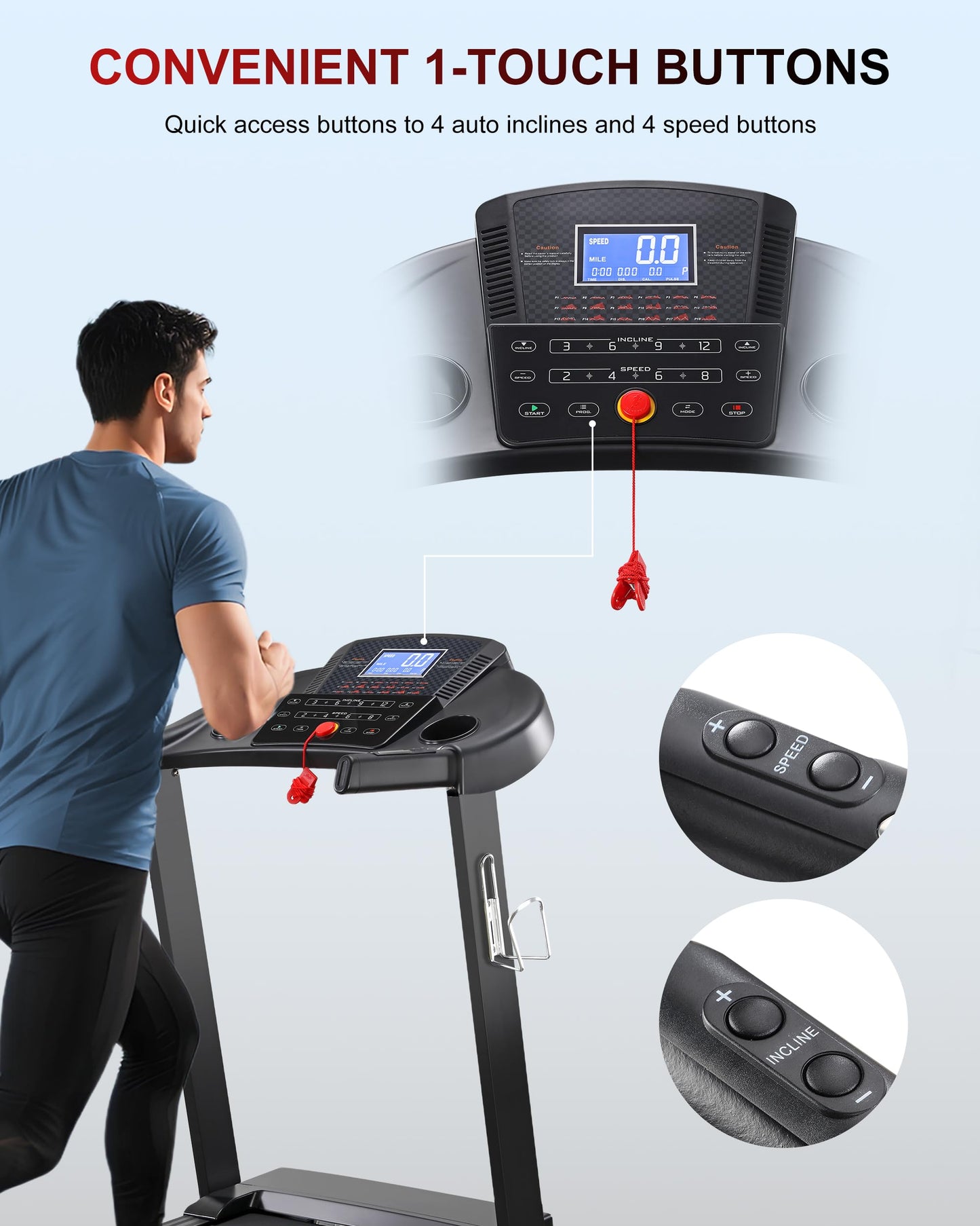 ECHANFIT Treadmill with 15-Level Auto Incline, Folding Treadmill for Home, 0.6-10 MPH, 350 LB Capacity, 18.11" Wide Running Belt, 3.5 HP, Shock Absorption, Bluetooth Speaker & App (Black)