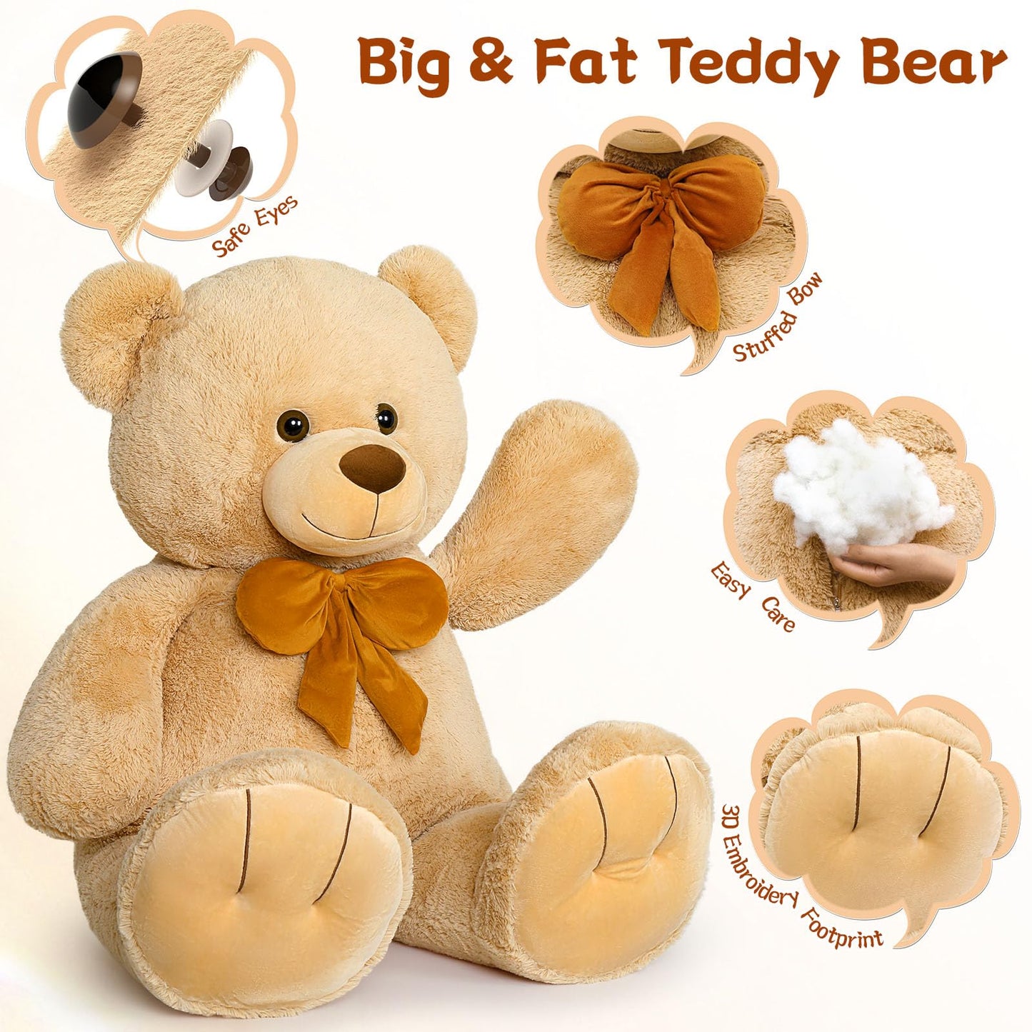 MaoGoLan Giant 59" Teddy Bear Stuffed Animal, Cuddly Large Classic Teddy Bear Plush Toy Gift for Girlfriend Boyfriend Kid, 5ft Brown Stuffed Animal for Valentines Day Birthday Gift Baby Shower Decor
