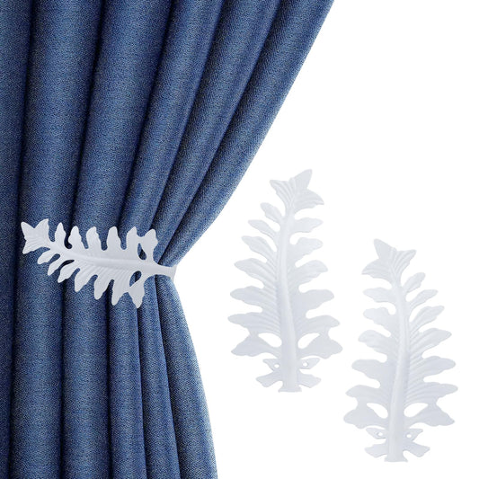 Bitray 2Pcs Leaf Curtain Tiebacks White Curtain Holdbacks Metal Curtain Holders for Wall - White