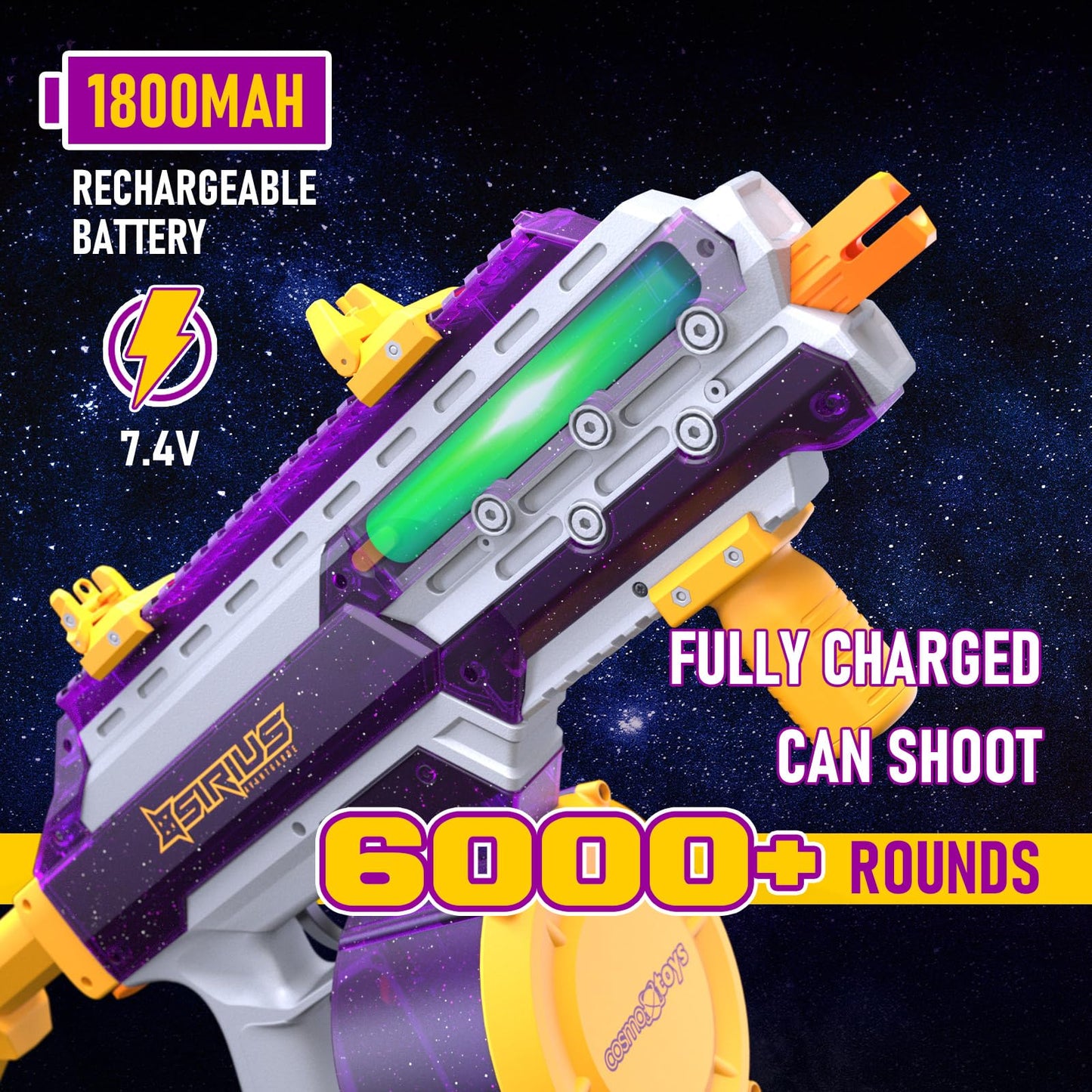 Sirius Gel Ball Blaster Gun 220FPS (XL Size), Full Auto Electric Water Bead Rifle with 1500 Capacity Mag, 1800mAh Rechargeable Battery, Splatter Ball Toy for Age 14+ & Adults (Purple)