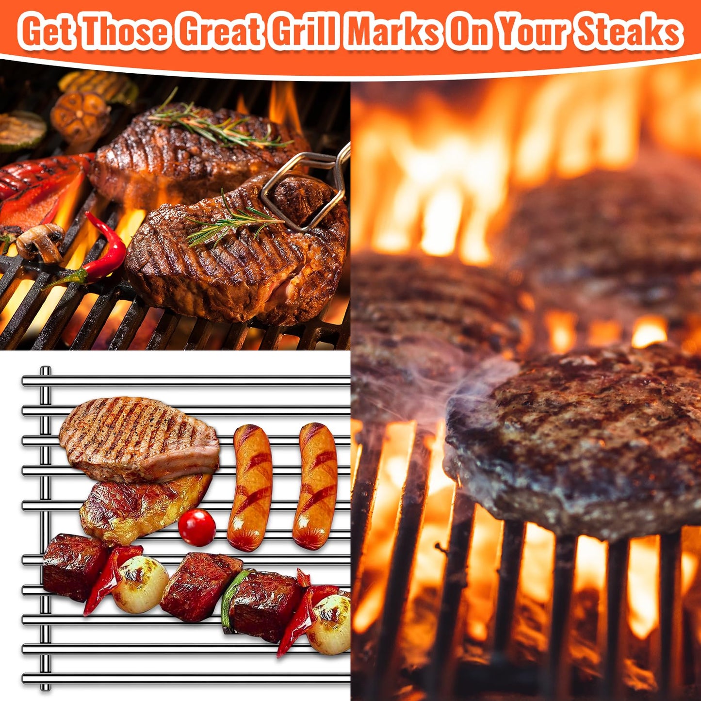 LPTNFRTN Stainless Steel 16631 Flame Tamer and 16520 Heat Plate Shield and 16516 Burners with 5Pack Cooking Grates for Bull Grill Replacement Parts,for Blaze Lion Cal Flame G Series 5 Burner Grill