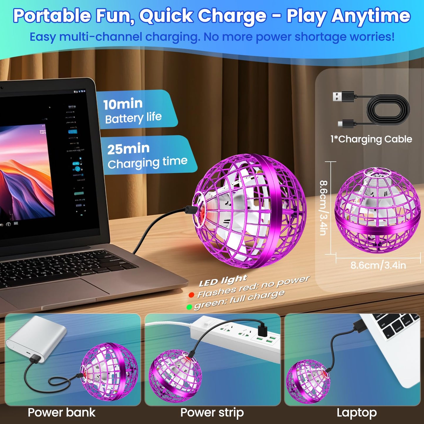 NWLAEWR Flying Orb Ball Toy, 2026 Upgrade Hand Controlled Hover Ball with LED Lights,360° Rotating Boomerang Globe Cool Mini Drone, Ideal Birthday&Christmas Gift for Boys Girls-Bright Purple