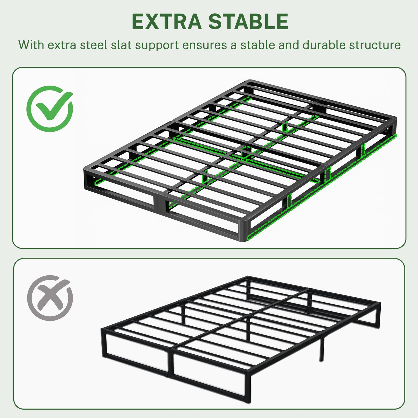 VIPSHOW 10 Inch Full Metal Bed Frame Round Corner Low Platform Bed Frames 3000 LBS Heavy Duty Steel Slats Support Mattress Foundation No Box Spring Needed, Noise Free, Easy Assembly, Black