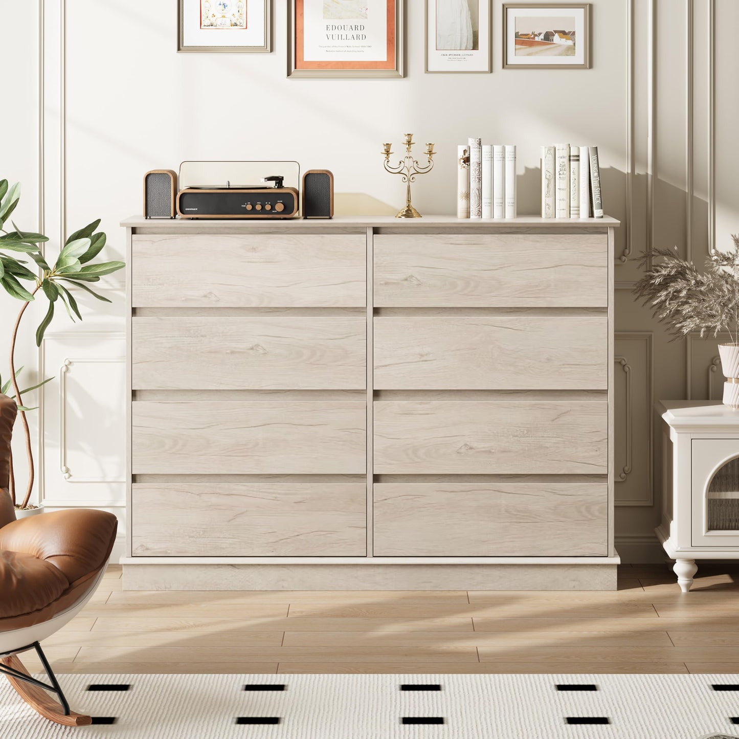 Garvee 8 Dresser for Bedroom. 51” Wide Double Dresser with Large Drawers, Modern Chest of Drawer for Bedroom Living Room Hallway, Oak
