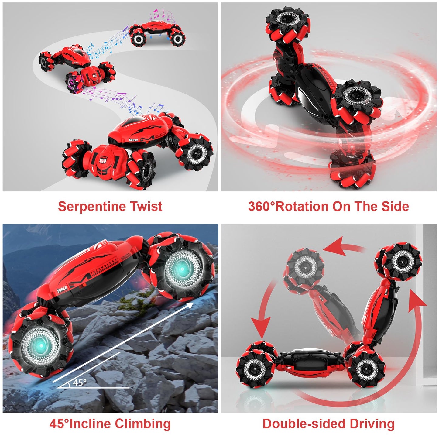 Fosgoit RC Car Toys for Boys Girls 6-12, Birthday Xmas Gifts for 6 7 8 9 10 11 12 Years Old, Gesture Sensing RC Stunt Car with Lights Music 2.4GHz 4WD Hand Remote Control 360° Rotate All-Round Drift