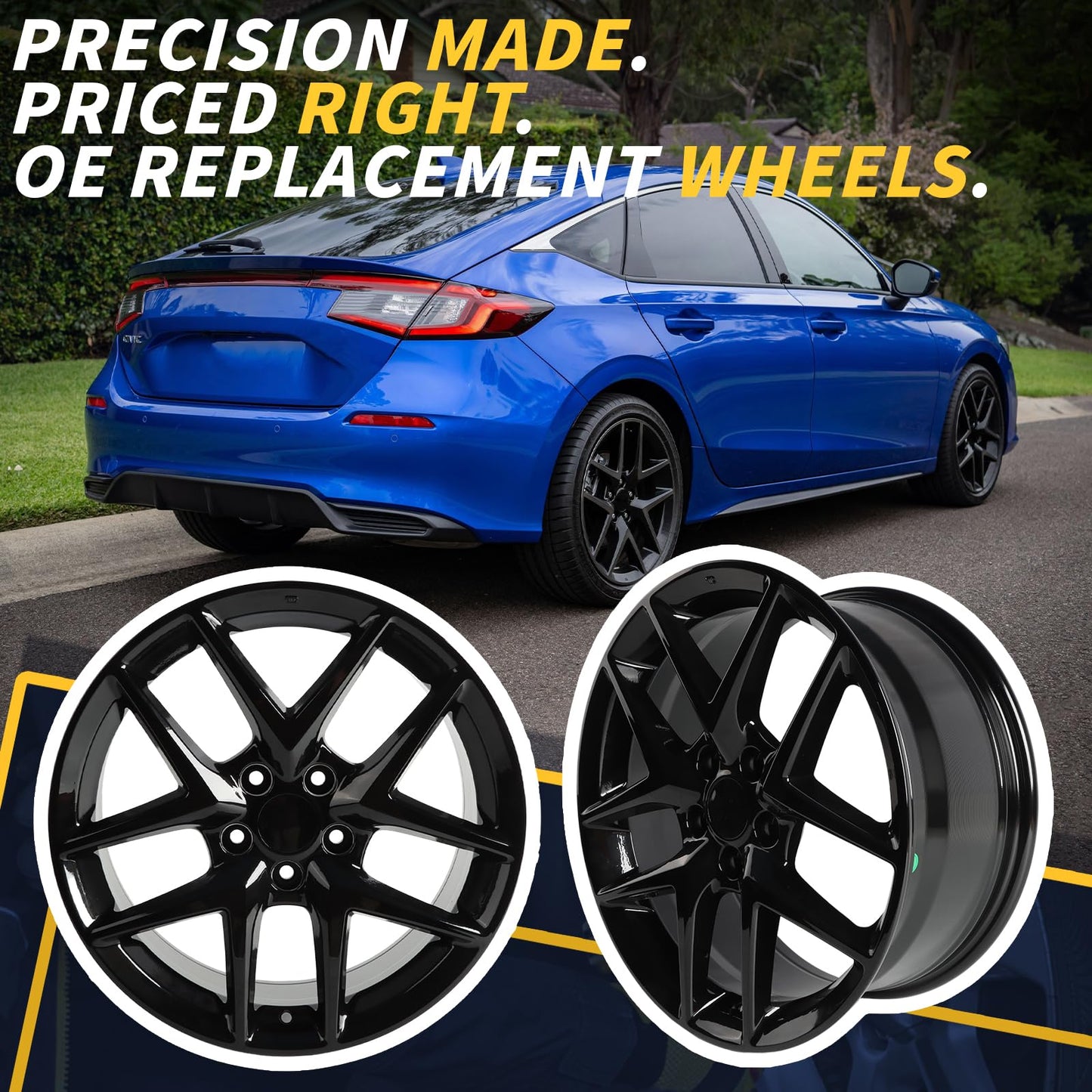 LUNEGUE New 18" 18x8" Replacement Alloy Wheel Rim Fits for 2022 2023 2024 Honda Civic Sport Direct Fit Alloy Rims, ALY10393U45N, OE Direct Fit Replacement Rim