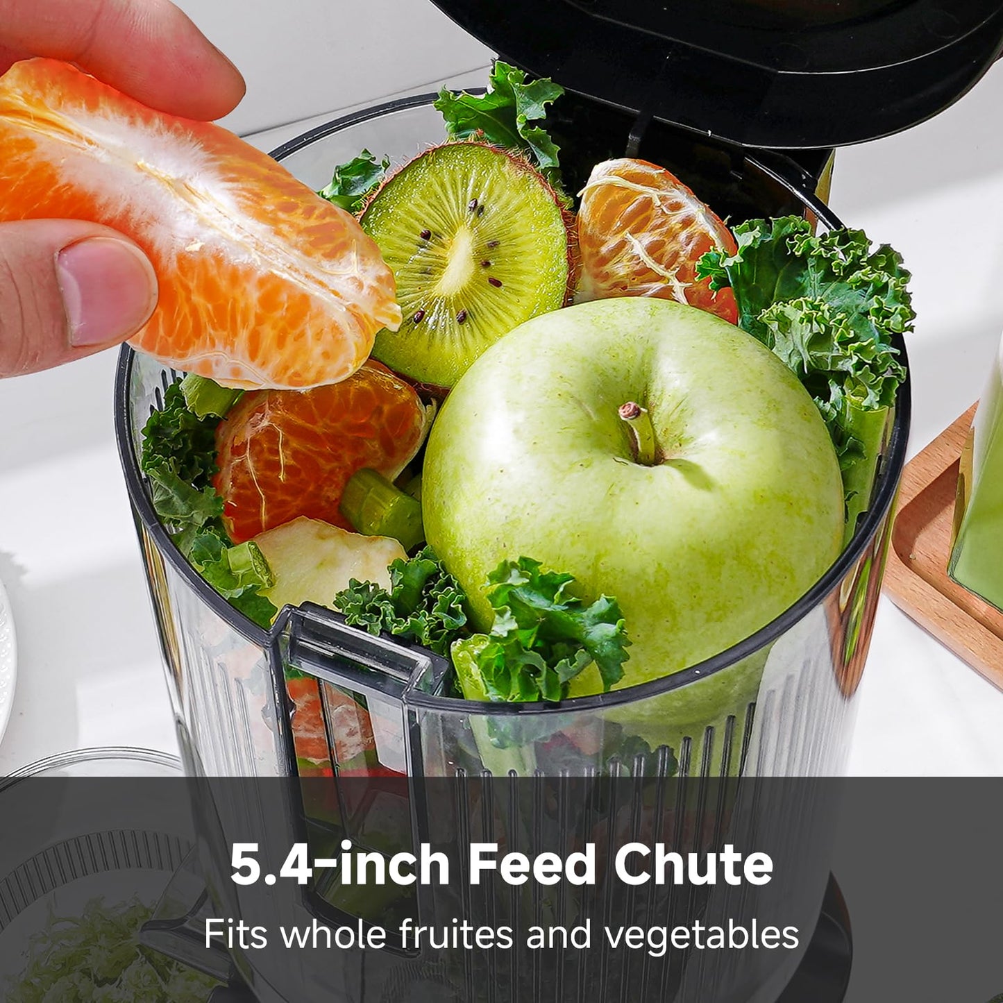 Cold press Juicer Machines with 5.4" Extra Self-Feeding for Whole Vegetable & Fruit, Juice Extractor with Large Auger & Triple Strainers, Easy to Clean, High Juice Yield, Stainless Steel Silver