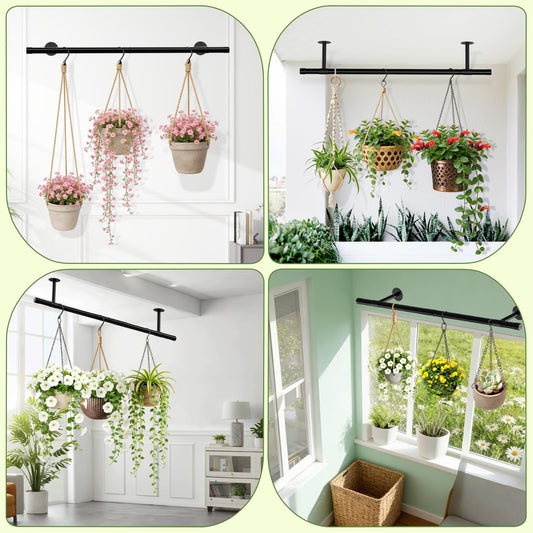 SUTINE Plant Hanging Rod, 47 Inch Plant Hanger Indoor for Window Ceiling, Heavy Duty Hanging Planters for Indoor Plants, Black Wall Plants Holder, Window Plants Shelves Pot/Chain/Plant Not Included