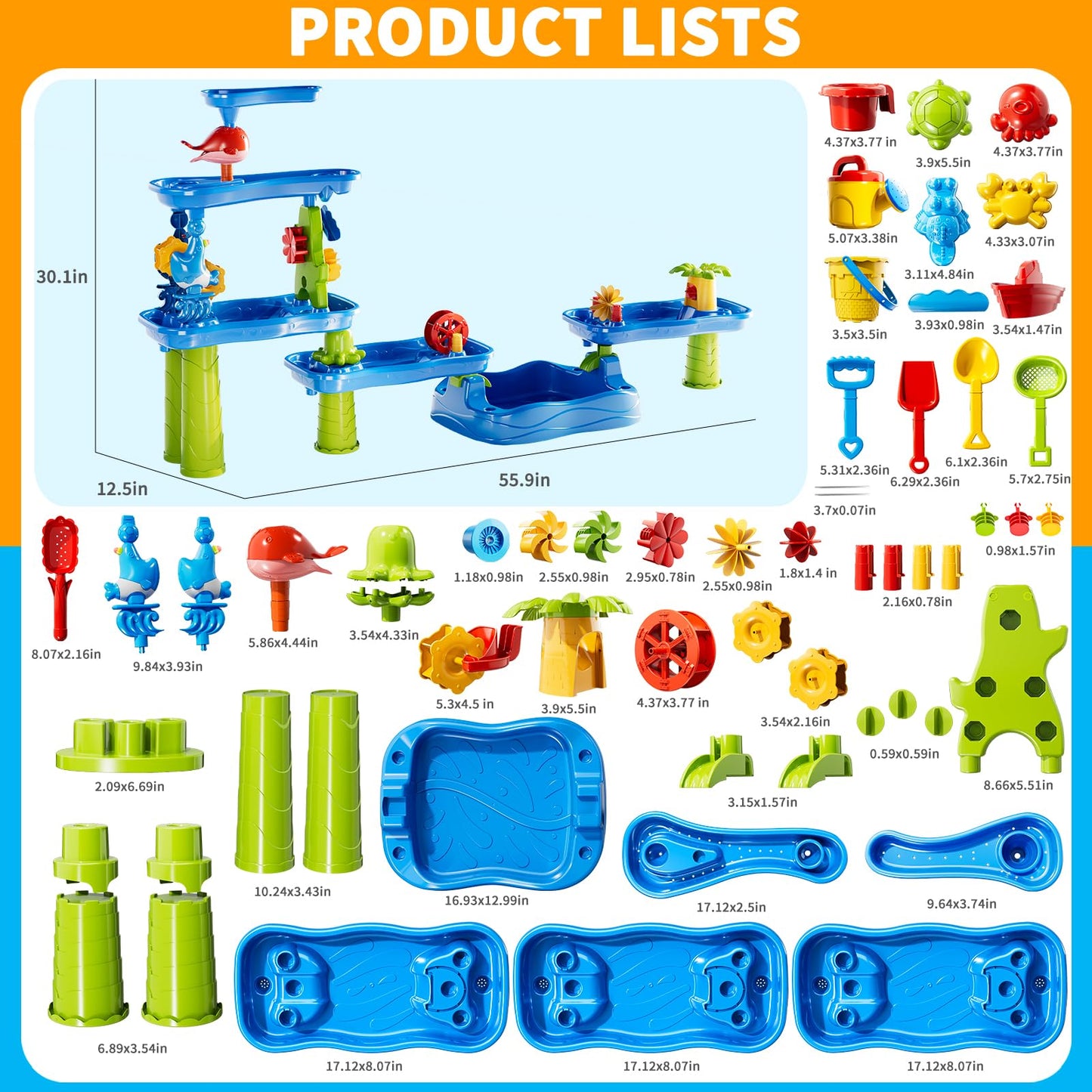 WATUDOU Water Table for Toddlers Kids 2 3 4 5 6 7 8, 5-Tier Sand Water Table with Rain Showers Pond, Kids Beach Summer Outdoor Sand and Water Sensory Table, Gifts for Kids Boys Girls Ages 3-5 4-8+