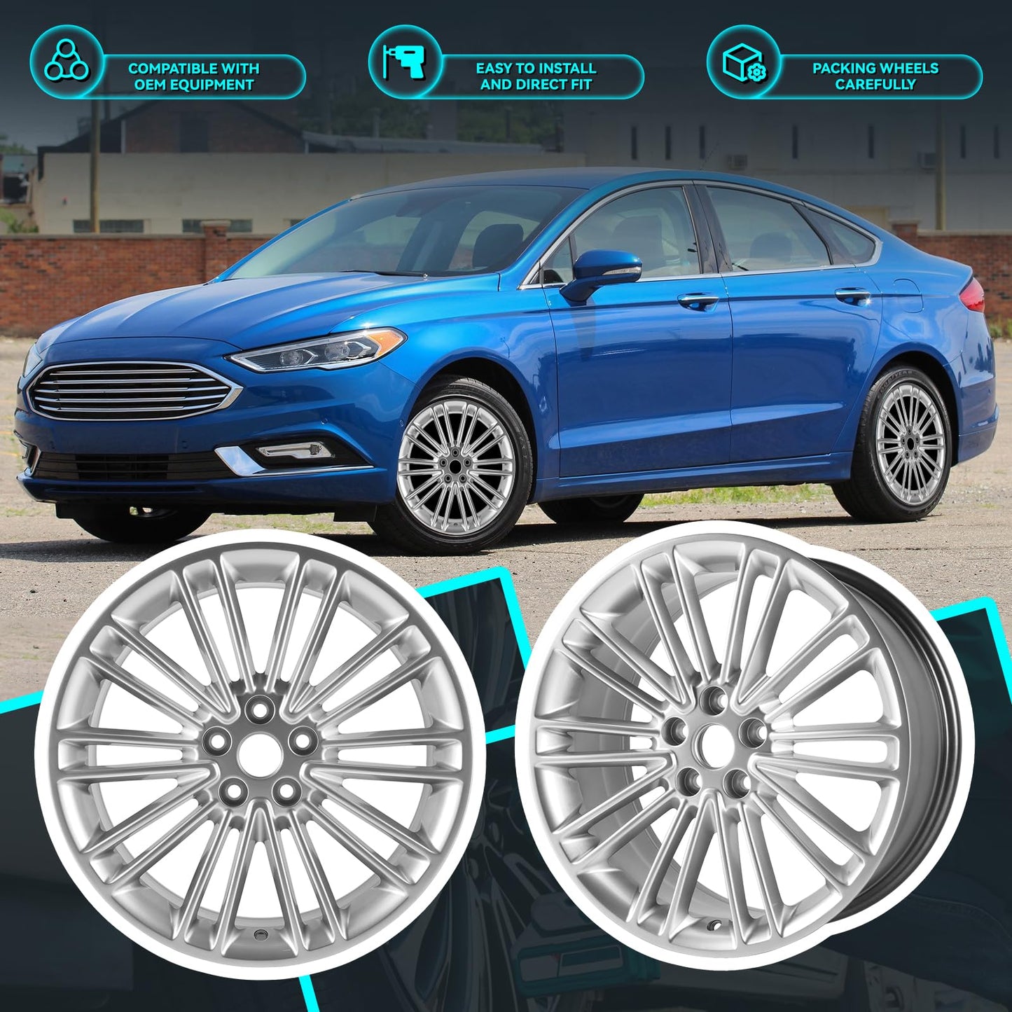 HOLUEKU New 18Inch 18x8 inch Silver Replacement Aluminum Alloy Wheel Rims Fit for Ford Fusion 2013 2014 2015 2016, ALY03960U77N, Direct Fit Replacement OEM Wheel Rim