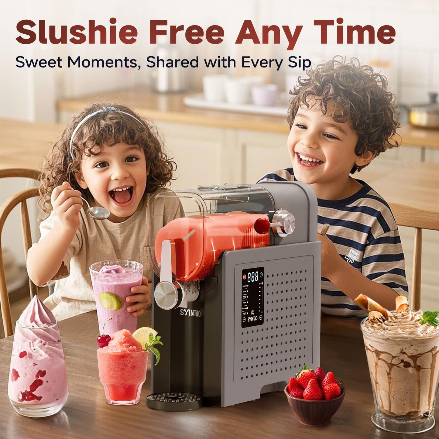 SYINTAO Slushie Machine for Home, Soft Serve Ice Cream Machine, 88oz Vessel Slushy Machine with 6 Preset Programs, Frozen Drink Maker for Slush, Margaritas, Smoothie, Frappés, and More (CoolGray)