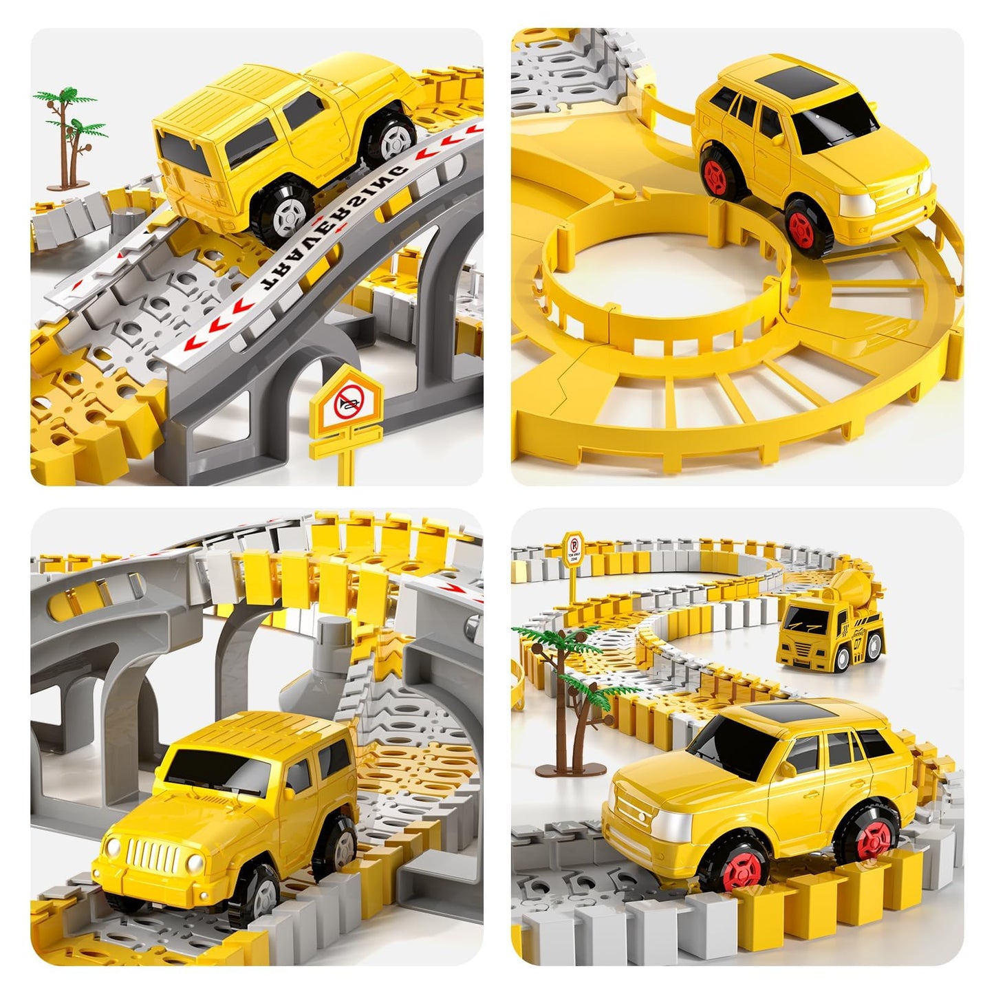 iHaHa Toddlers Construction Race Tracks Toys Gifts for 3 4 5 6 Years Old Boys Kids, 2PCS Electric Race Cars & 4 PCS Construction Trucks, Birthday Gift Toys for Boys 2 3 4 5 6+